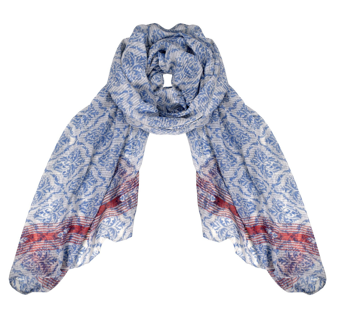 Peach Couture Womens Summer Fashion Light Weight Damask Print Long Scarf White Blue