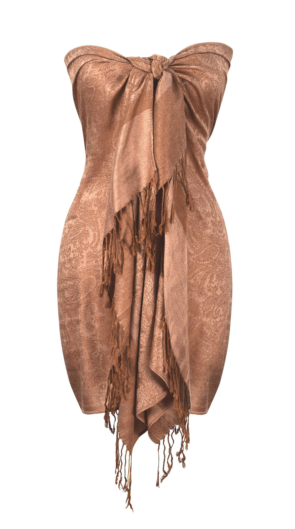 Elegant vintage two color jacquard paisley pashmina shawl wrap in camel and gold.