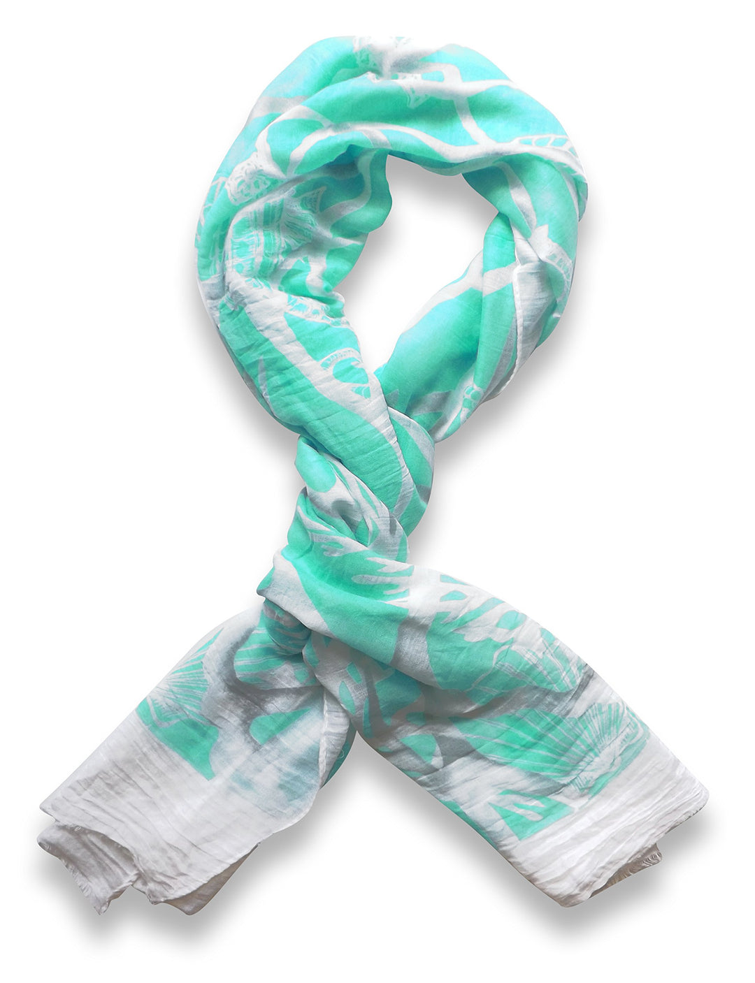 Peach Couture All Season's Nautical Shell Seahorse design Light Fringe Shawl Scarf Mint
