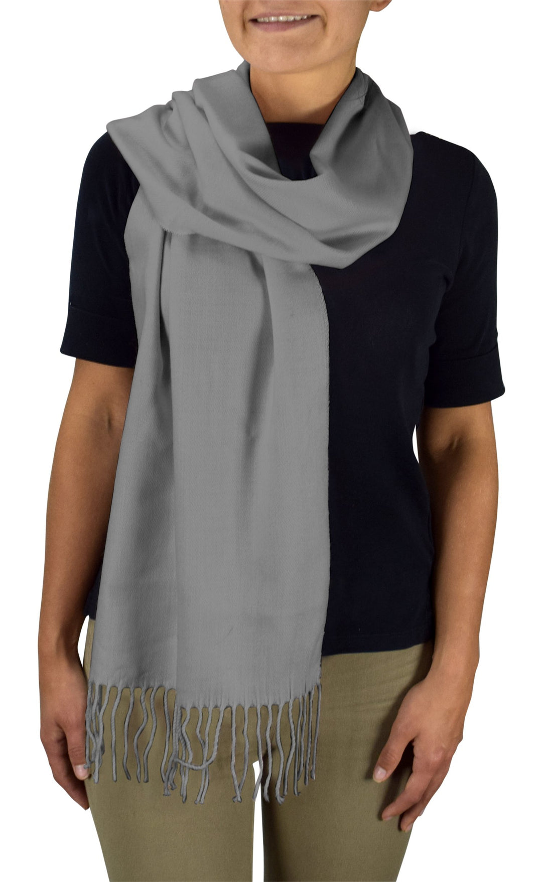 Peach Couture Soft and Warm Cashmere Feel Light Unisex Scarves Grey Solid