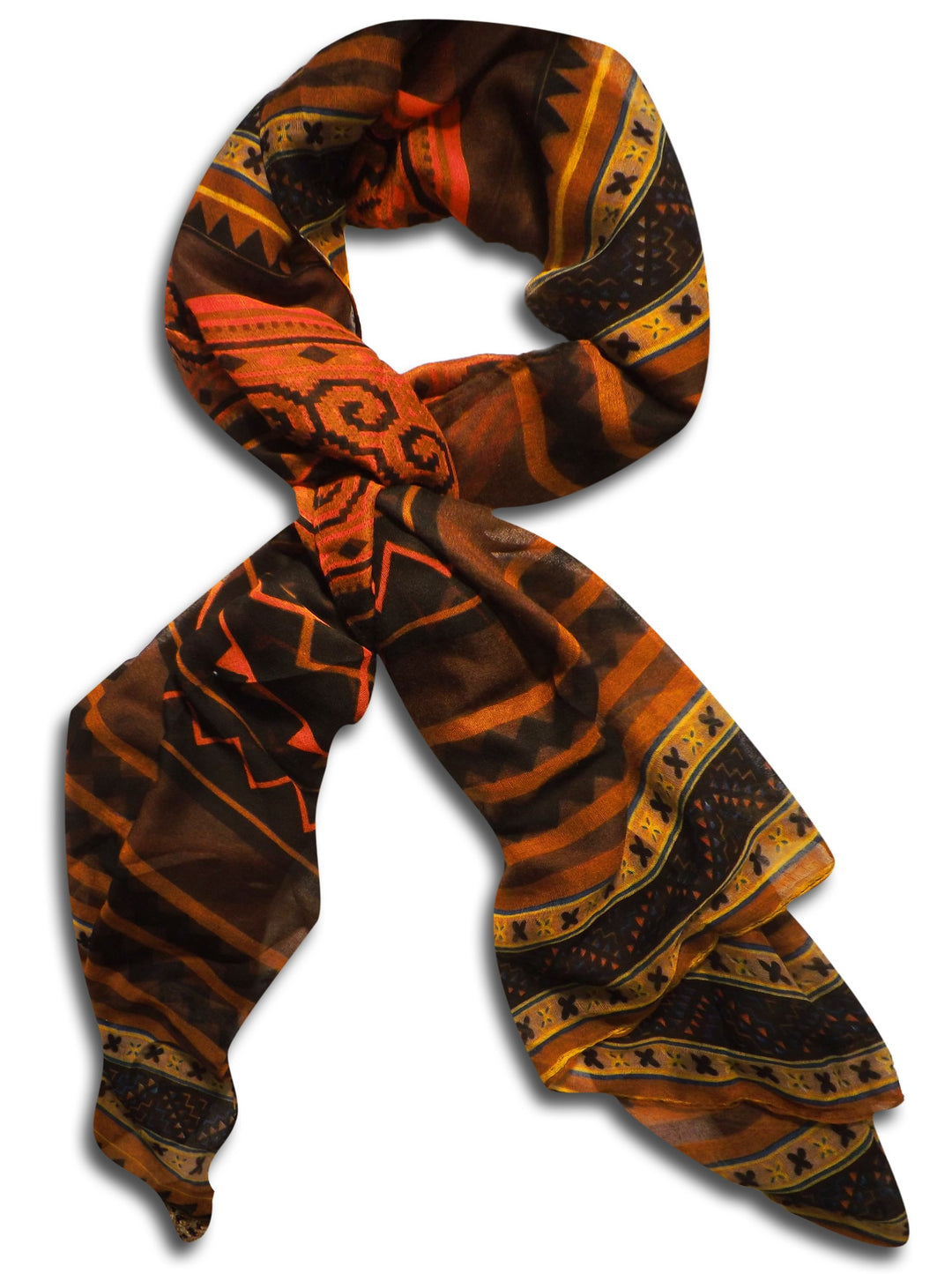 Peach Couture Women's Vibrant Aztec Tribal Print Lightweight Shawl Wrap Scarf (Brown and Black)