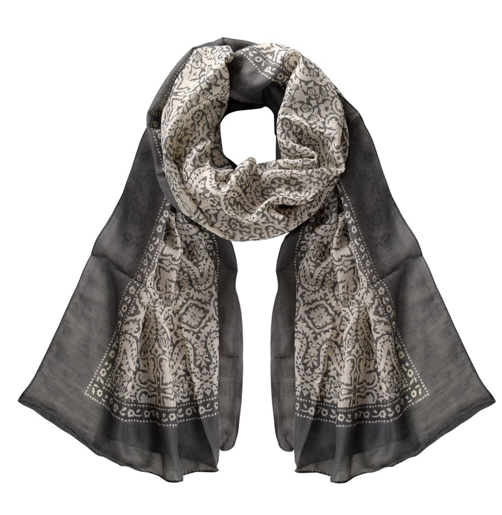 Lightweight Damask Paisley Scarves Summer Shawls Sheer Wraps (Grey Paisley)