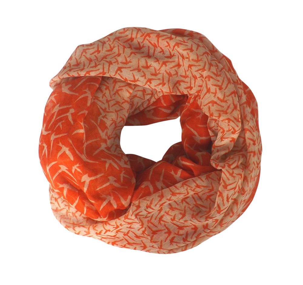 Vintage fashion funky bird print infinity loop scarf in orange size one size