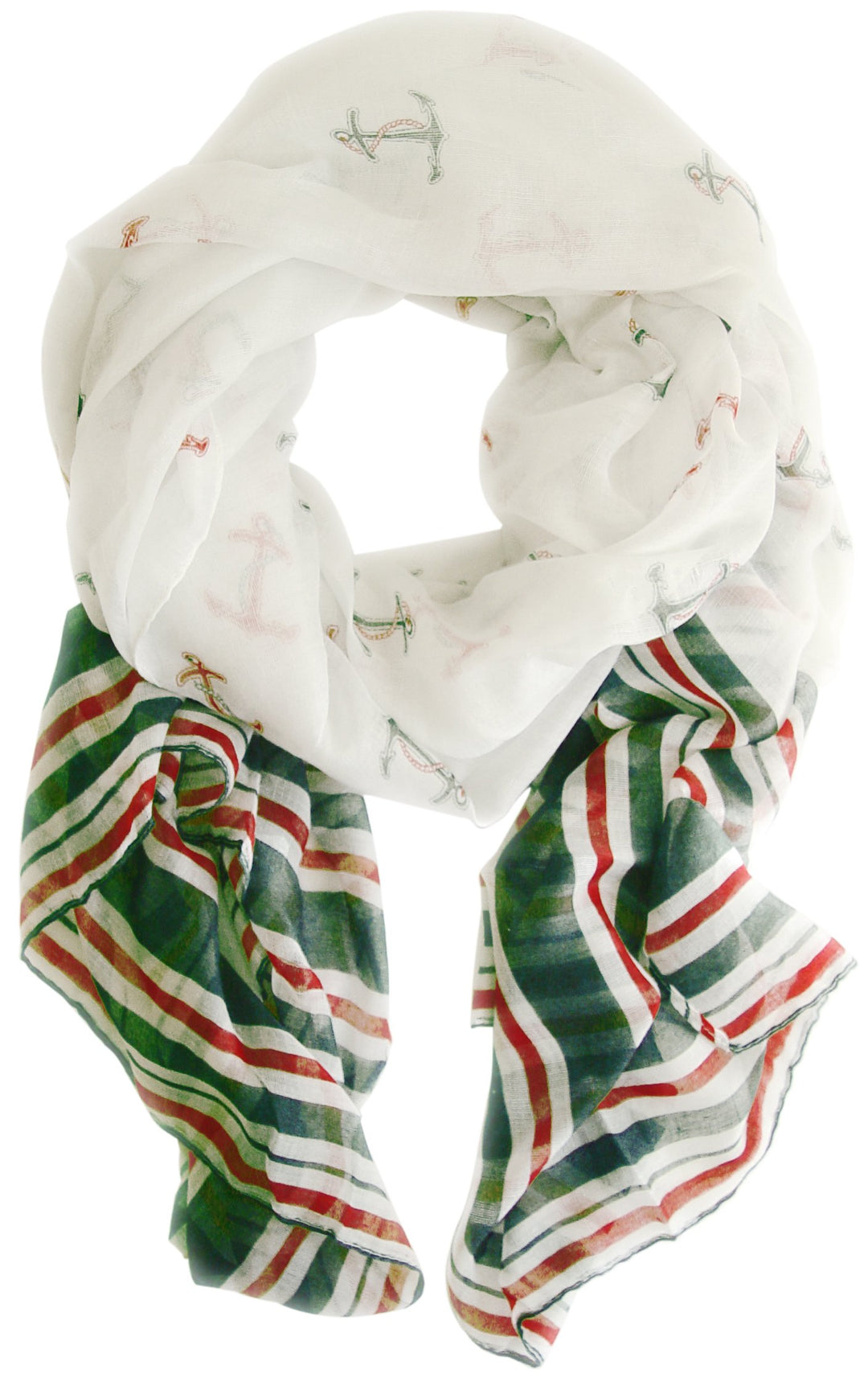 Peach Couture Nautical Anchor Navy Scarf Wrap Shawl (Red/white/green)