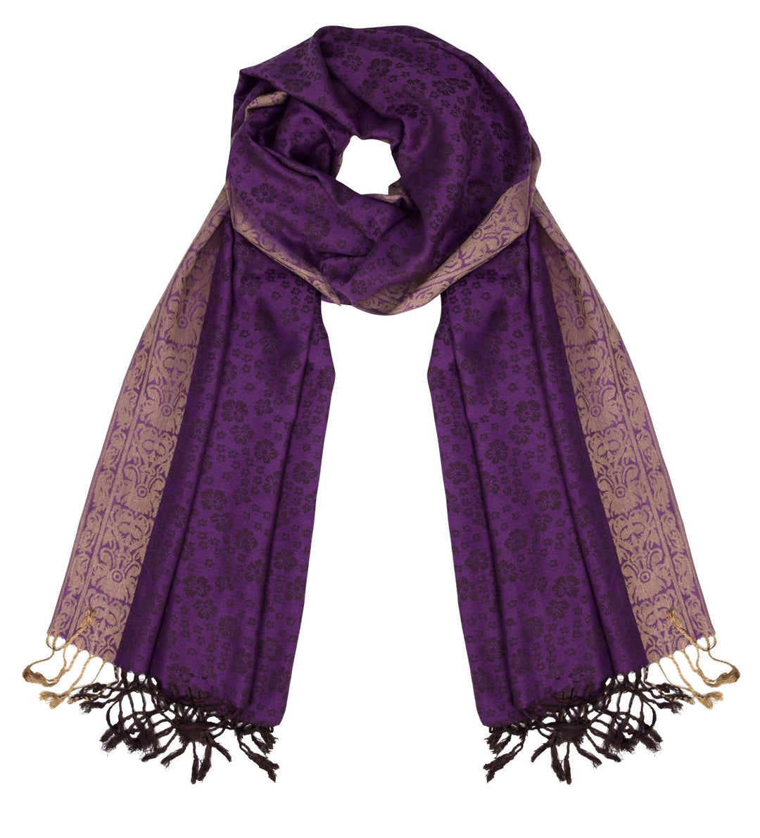 Peach Couture Elegant Floral Pattern Pashmina Wrap Shawl Scarf (Floral Purple Gold)