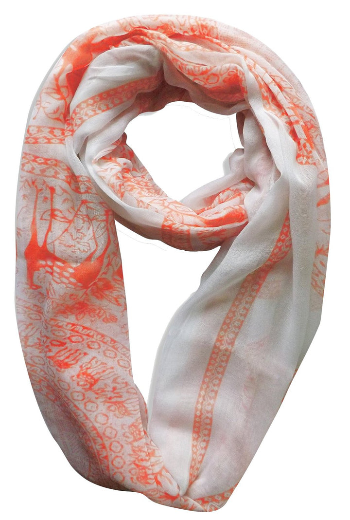 Luxury deer print infinity loop scarf with a nature-inspired animal design in peach.