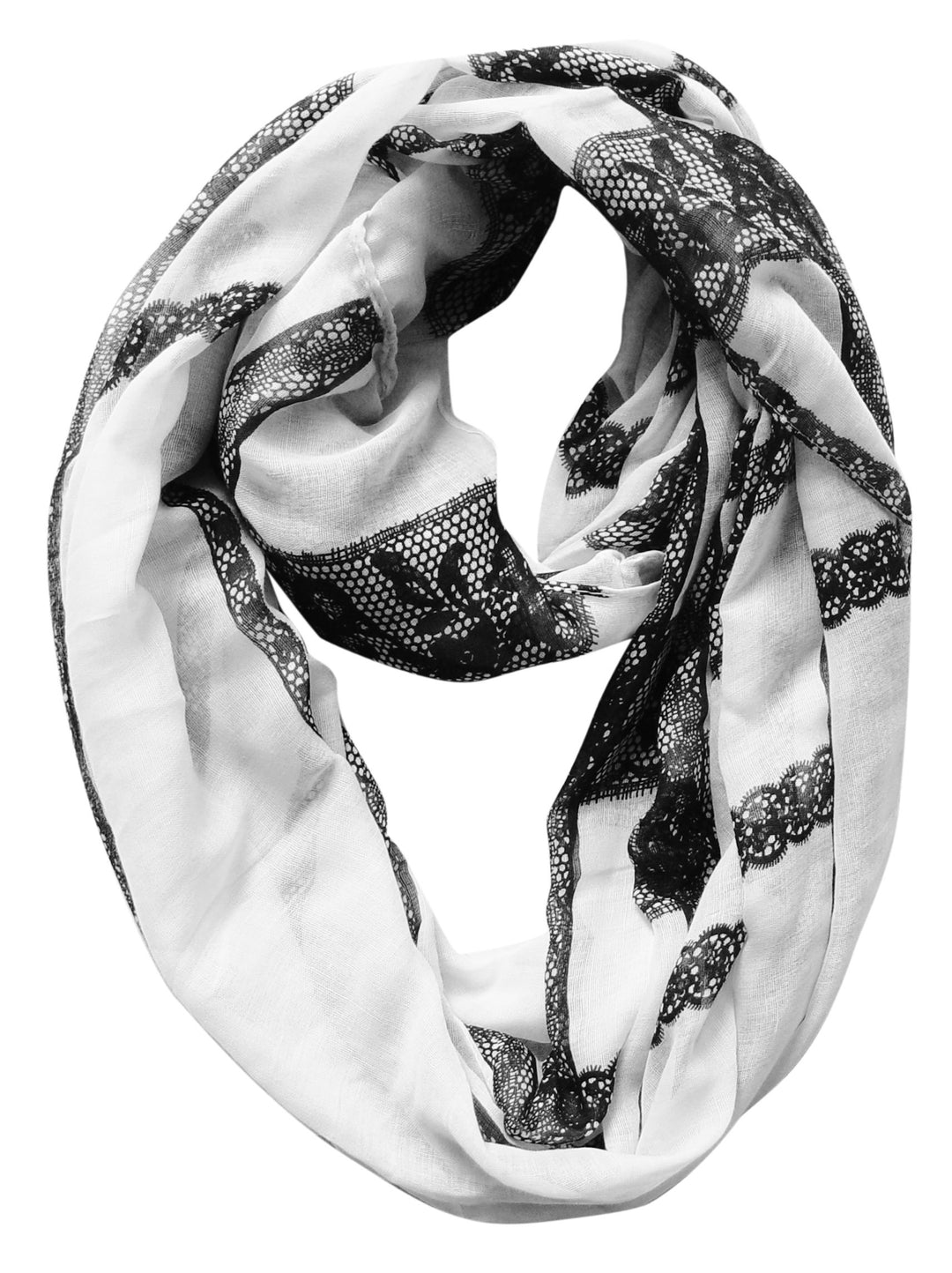 Vintage Charming Lace Floral Print Infinity Loop Scarf (White)