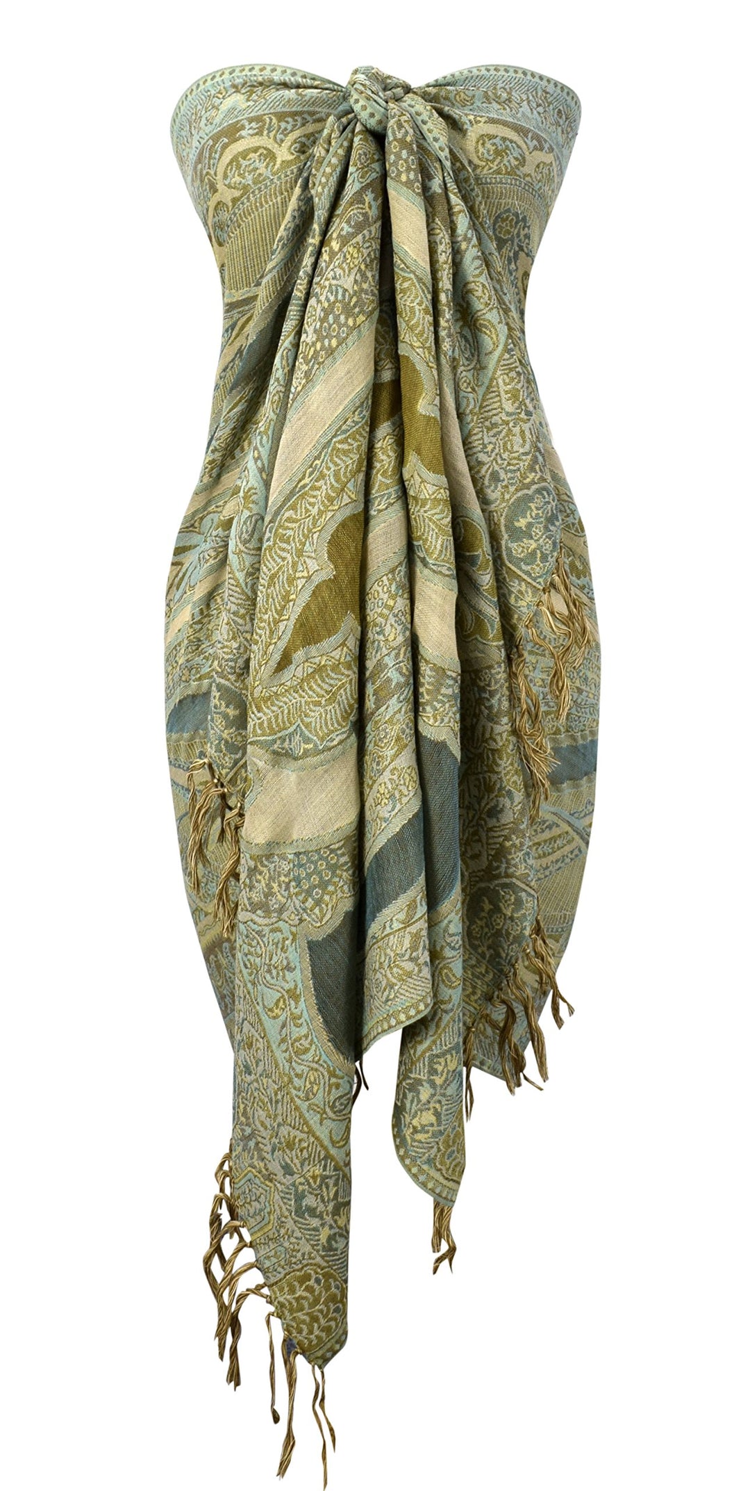 Peach Couture Womens Elegant Sheer Handmade Paisley Damask Pashmina Shawl Scarf (Teal Olive)