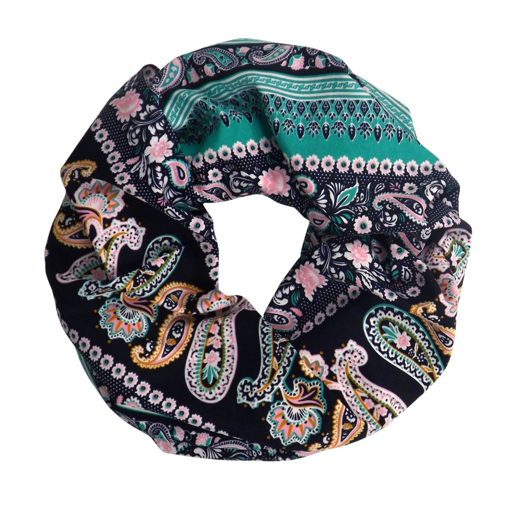 Vintage teal paisley bohemian design infinity loop scarf for women.