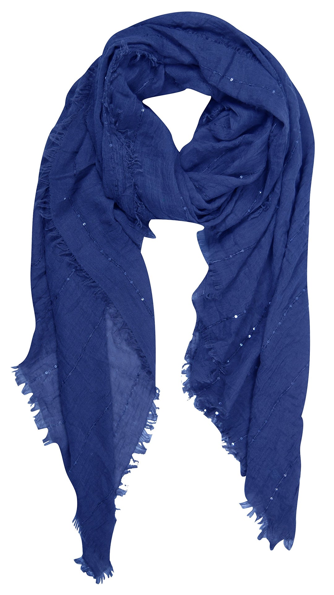 Peach Couture Women’s Sparkle Sequin Bohemian Sheer Woven Knit Fringe Scarf (Navy)