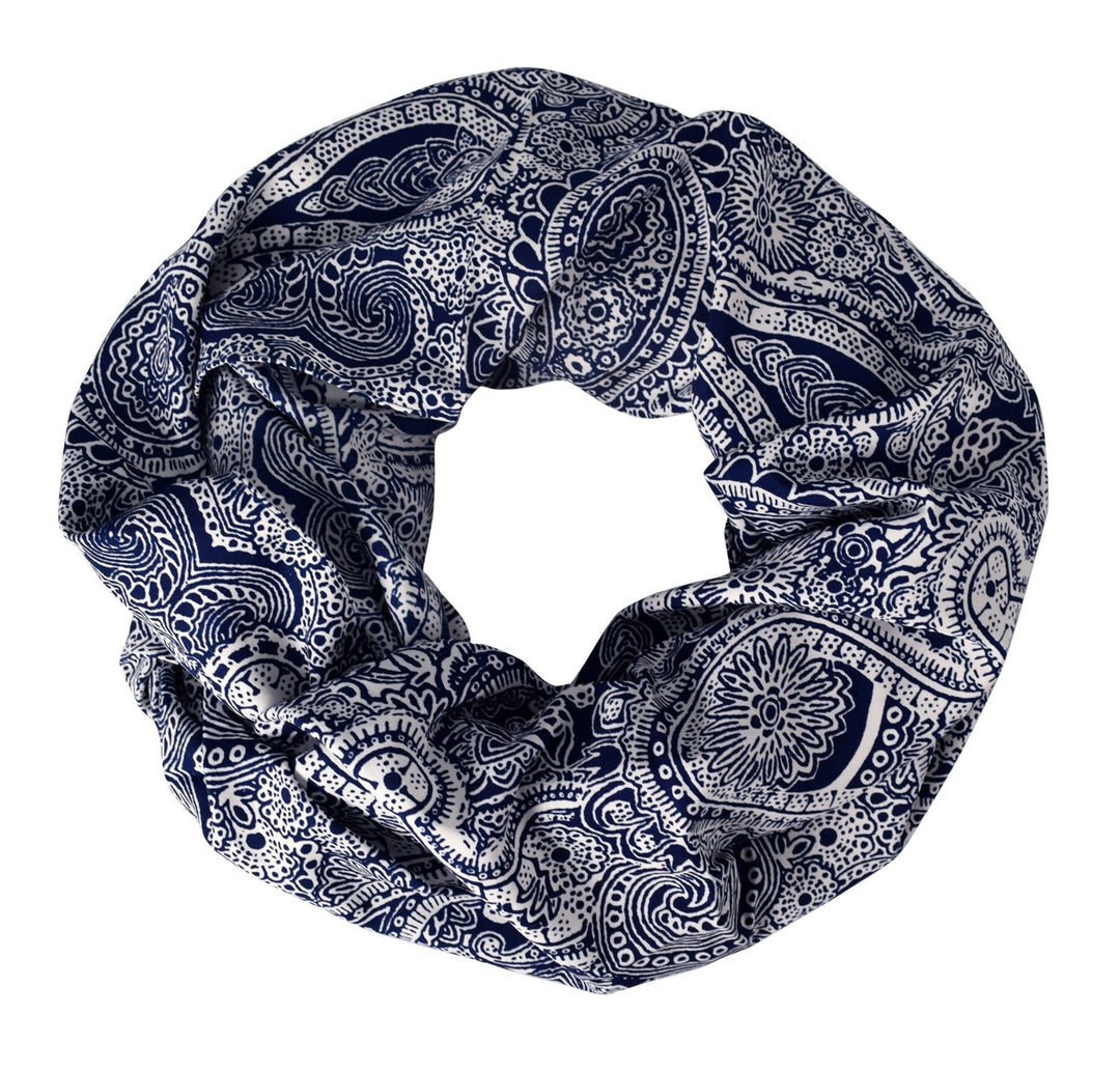 Peach Couture Summer Fashion Paisley Printed Infinity Loop Scarves (One Size, Navy)