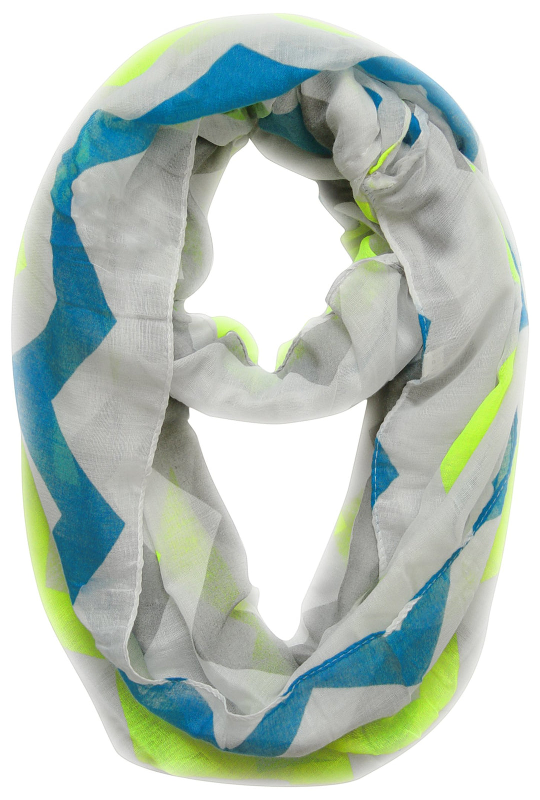 Modern Radiant Multicolored Chevron Geometric Infinity Loop Scarf (Blue Neon Yellow)