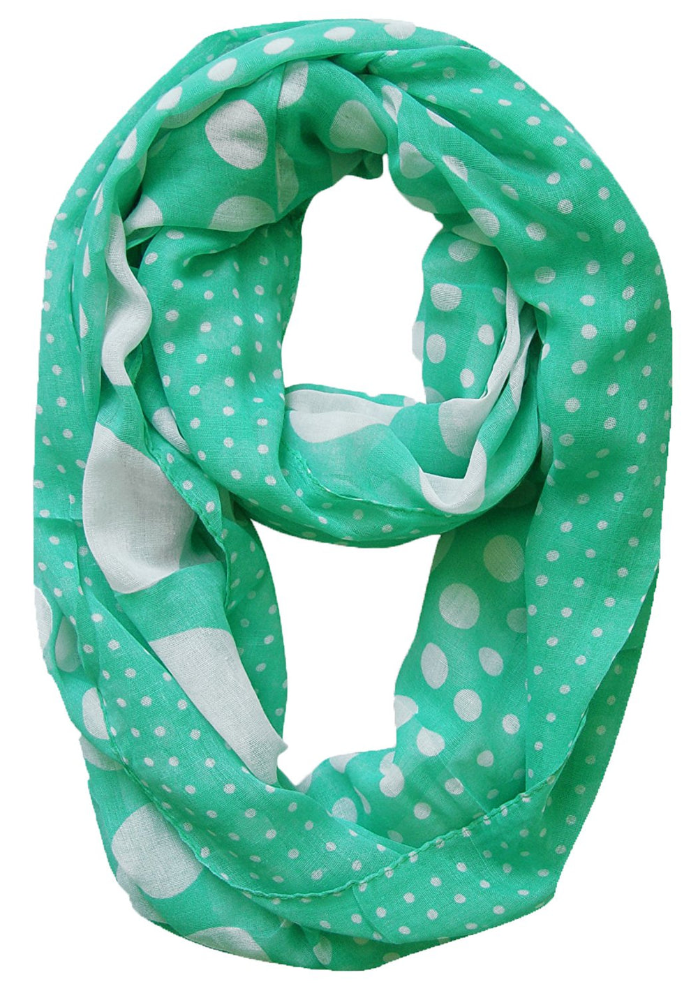 Vintage multicolored classic bright polka dot infinity loop scarf in mint green for women.