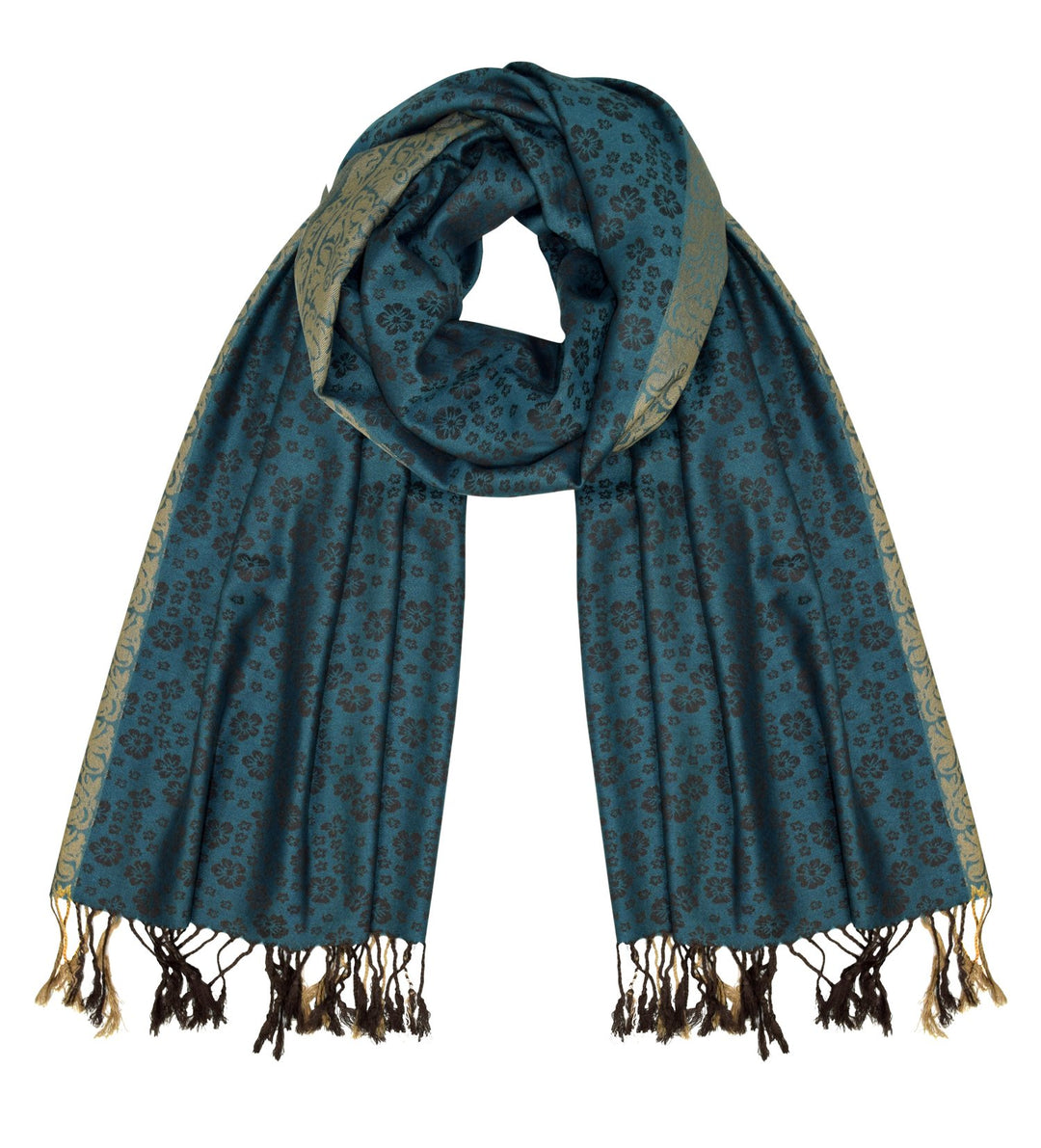Peach Couture Elegant Floral Pattern Pashmina Wrap Shawl Scarf (Floral Teal Gold)