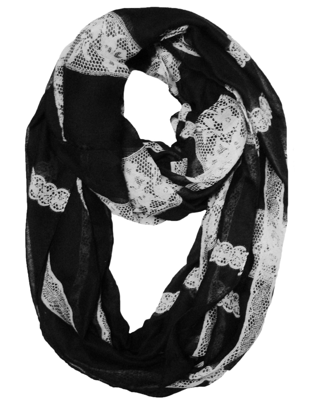 Vintage Charming Lace Floral Print Infinity Loop Scarf (Black)