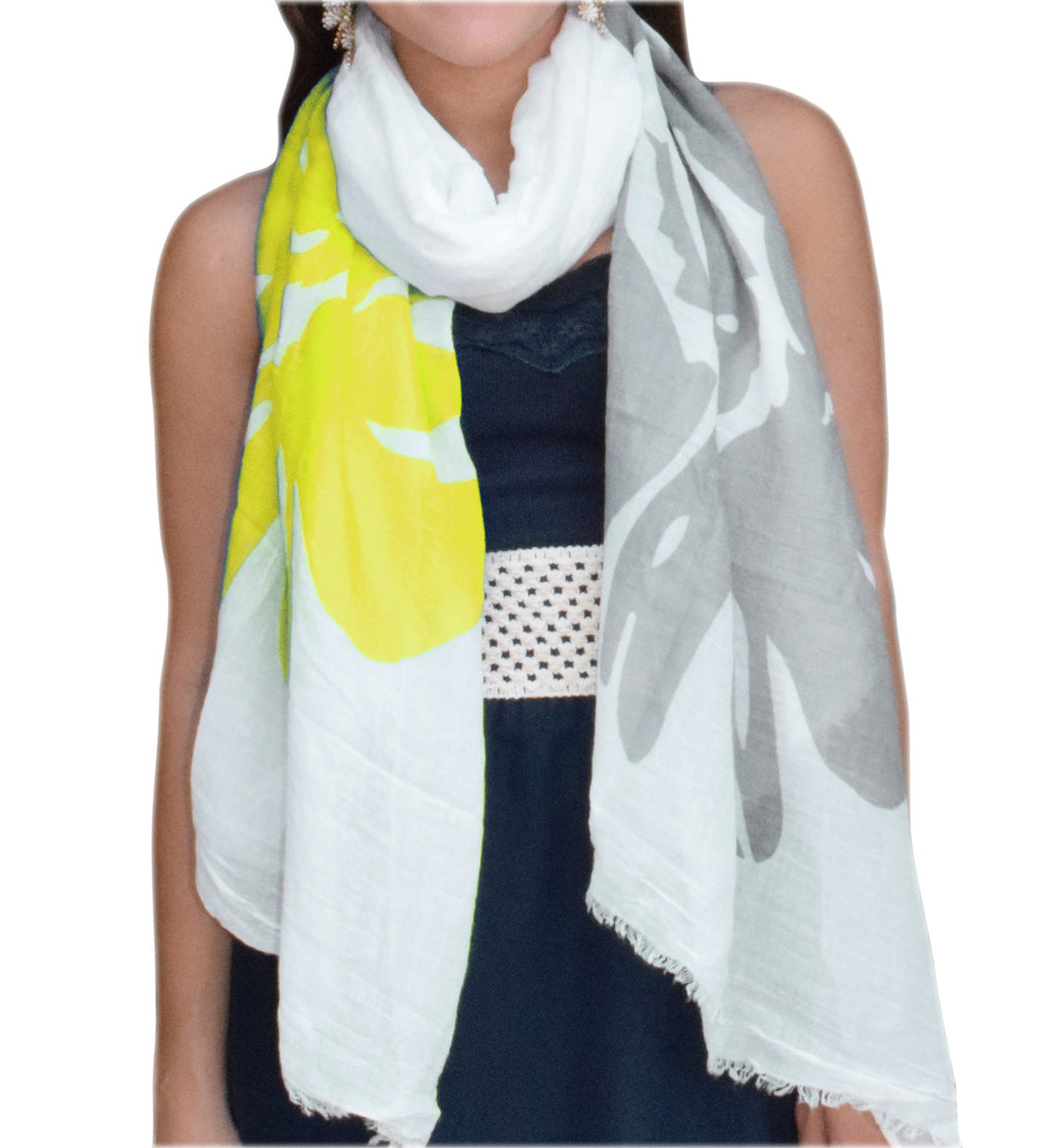 Peach Couture Classic faded nature tree floral boho fringe scarf shawl wrap Yellow Flower
