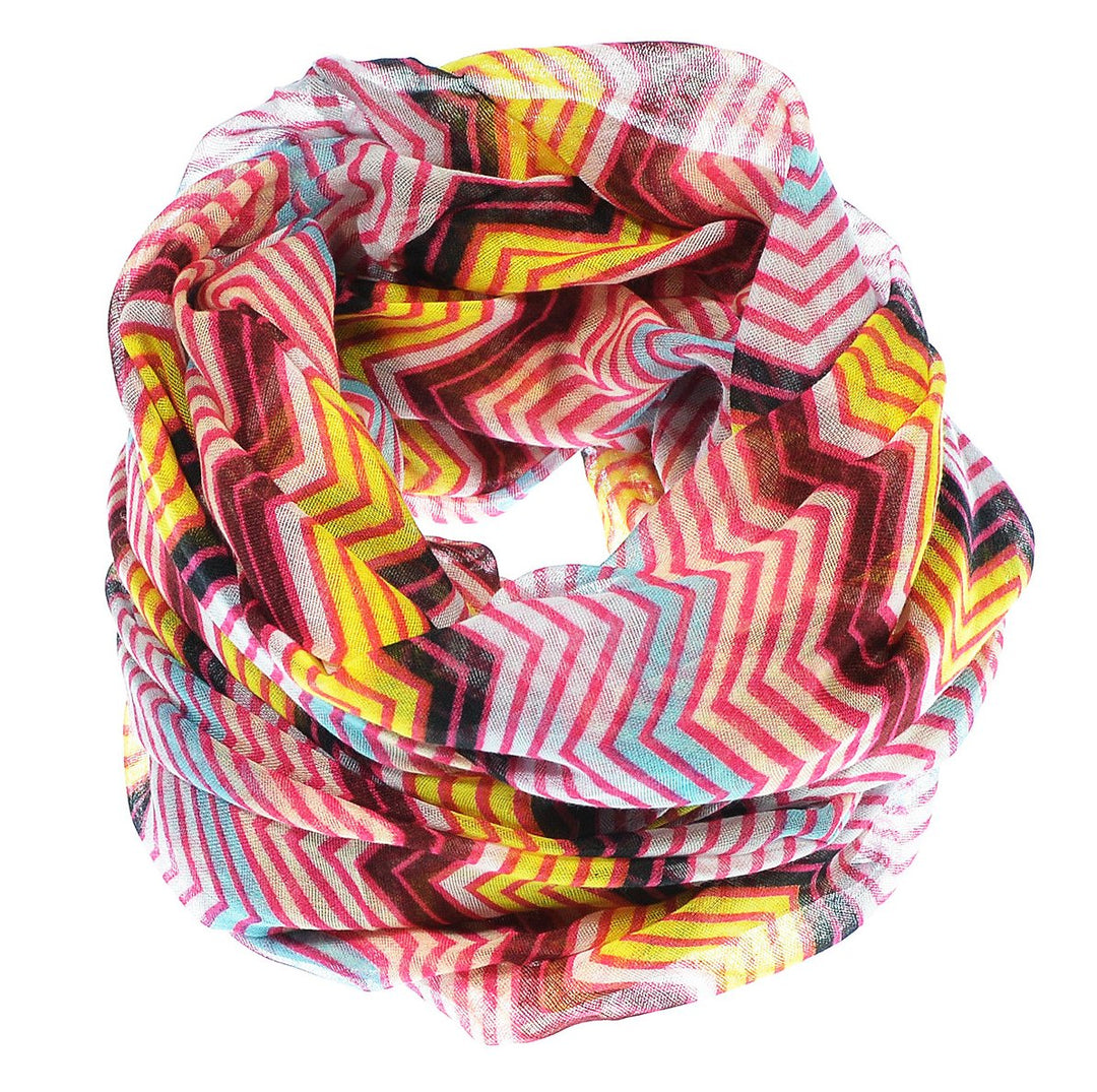 Modern Radiant Multicolored Chevron Geometric Infinity Loop Scarf (Fuchsia-Turquoise)