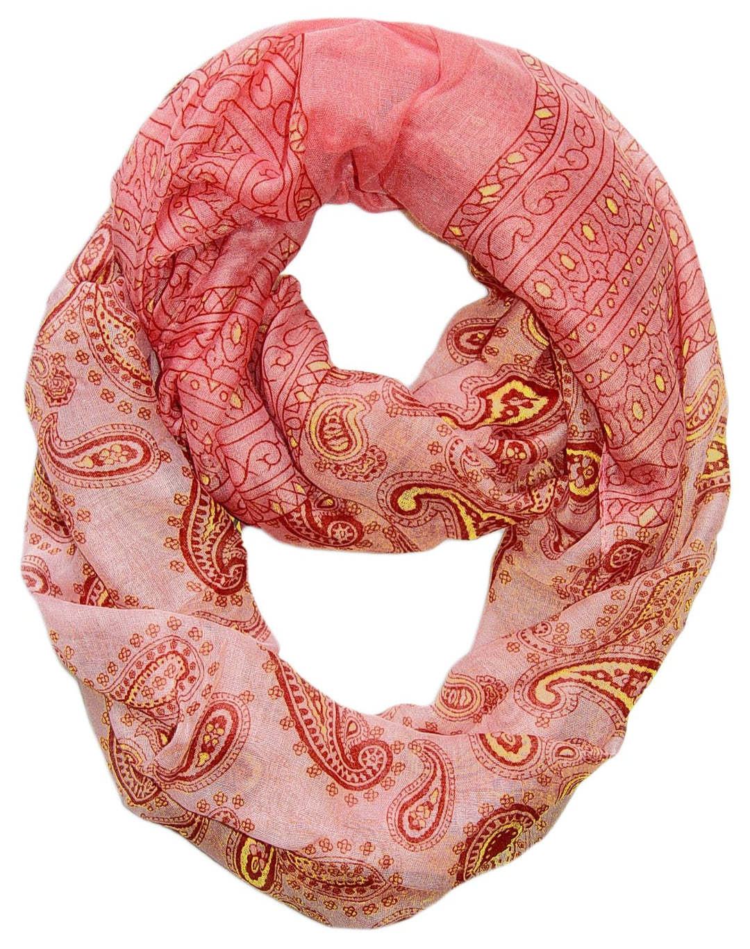 Simple and Classic Lightweight Paisley Design Infinity Loop Scarf Red