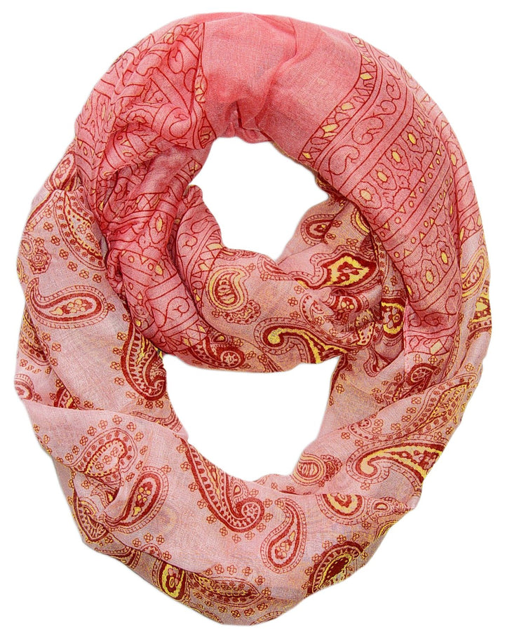 Simple and Classic Lightweight Paisley Design Infinity Loop Scarf Red