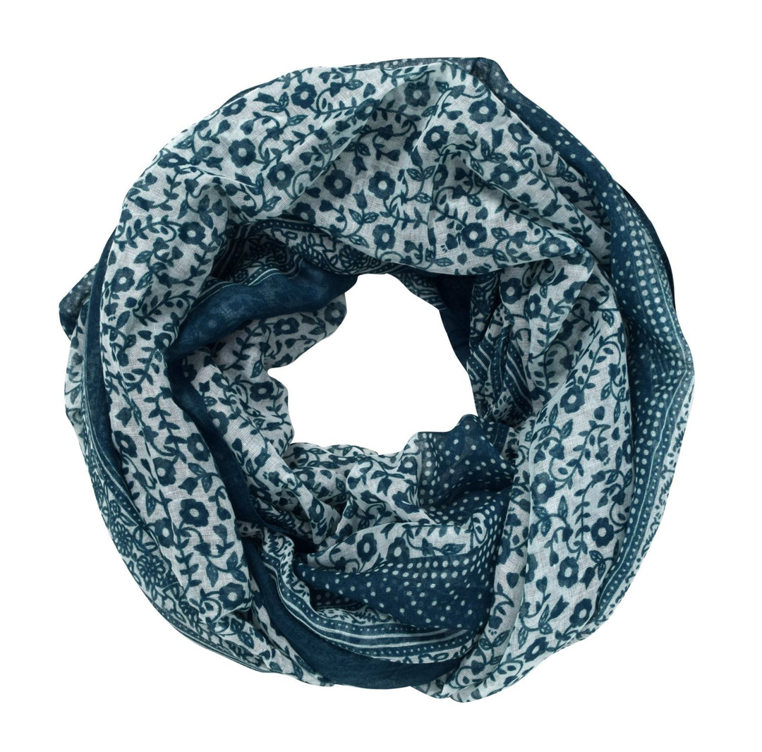 Summer Fashion Cute Dainty Floral Print Infinity Loop Scarf Hunter Green
