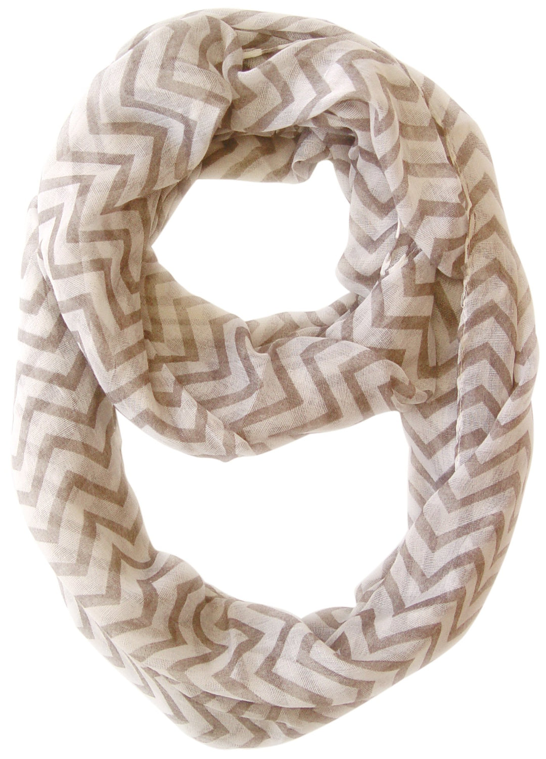 Beautiful Classic Lightweight Sheer Chevron Infinity Loop Scarf Brown and White