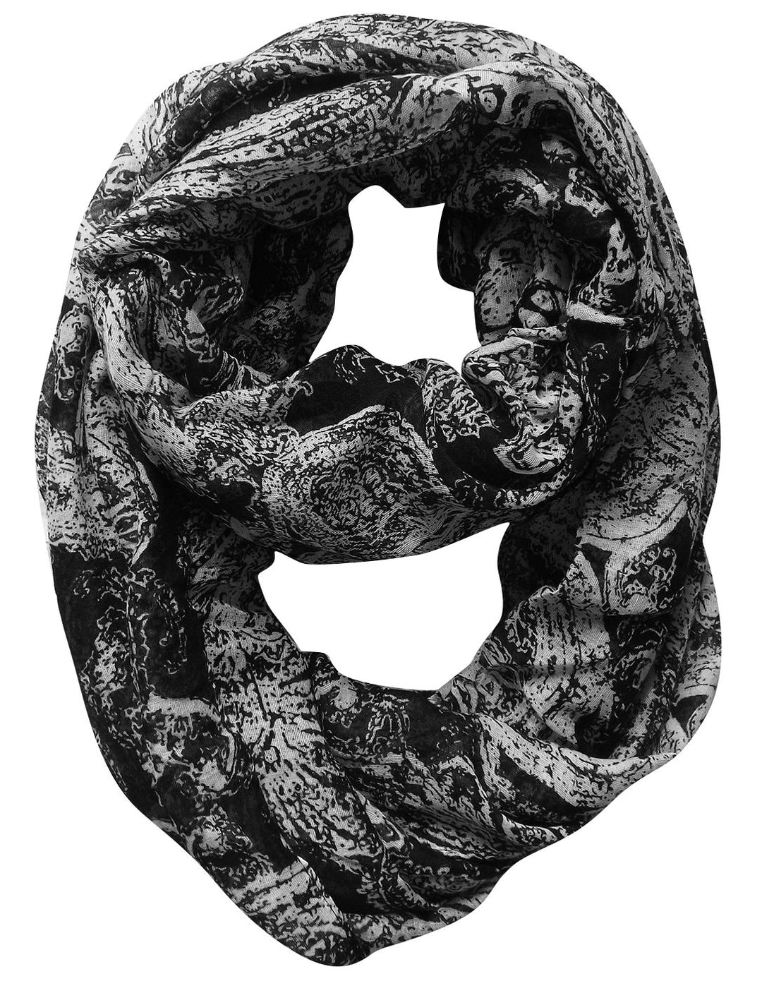 Beautiful Graphic Sunflower Lightweight Paisley Print Infinity Loop Scarf Black