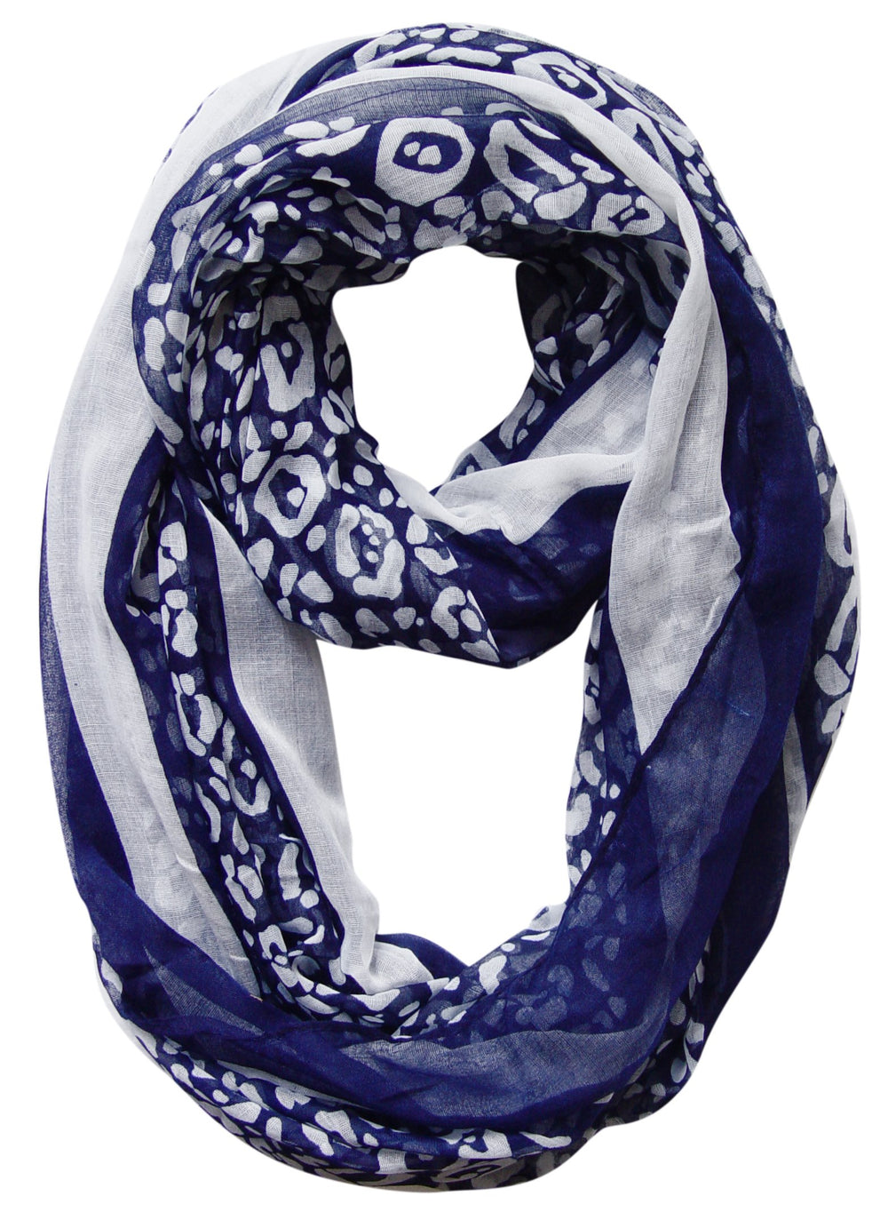 Vibrant navy blue retro neon animal print infinity loop scarf with a lightweight and breathable design for versatile year-round styling.