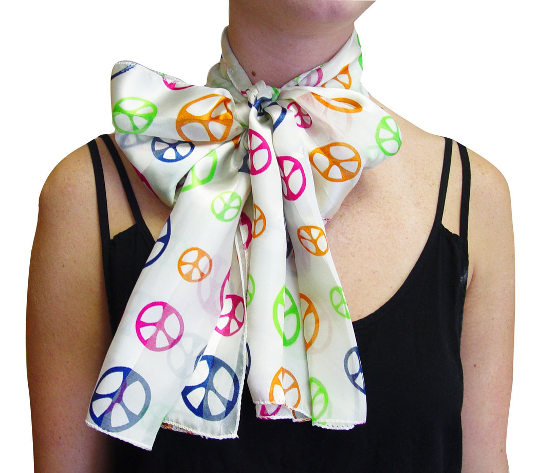 Peach Couture Silk Feel Throwback Neck Scarf Vintage Neck Tie White Peace