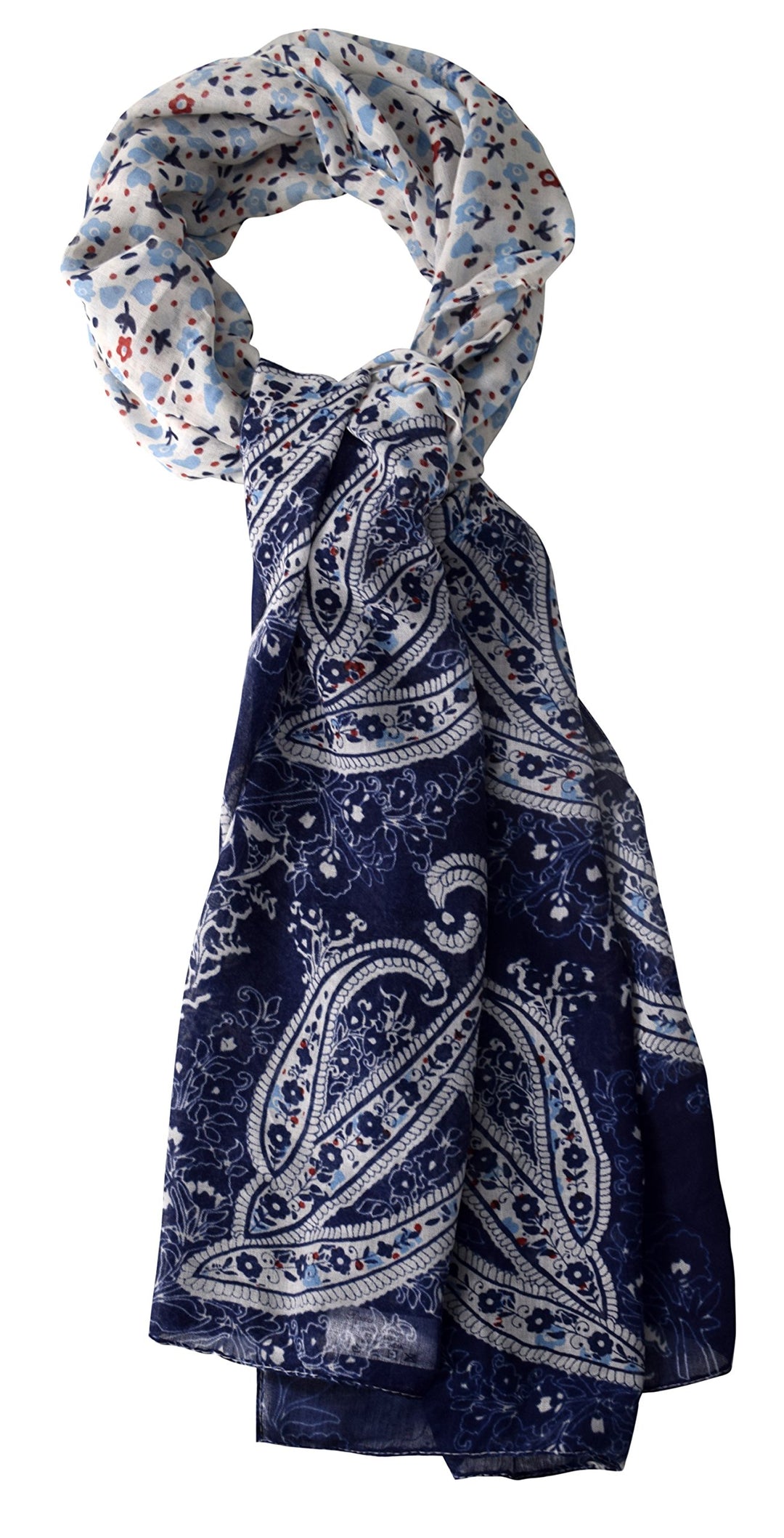 Elegant Damask Paisley Henna Lightweight All Season Shawl Scarf (Navy Red)