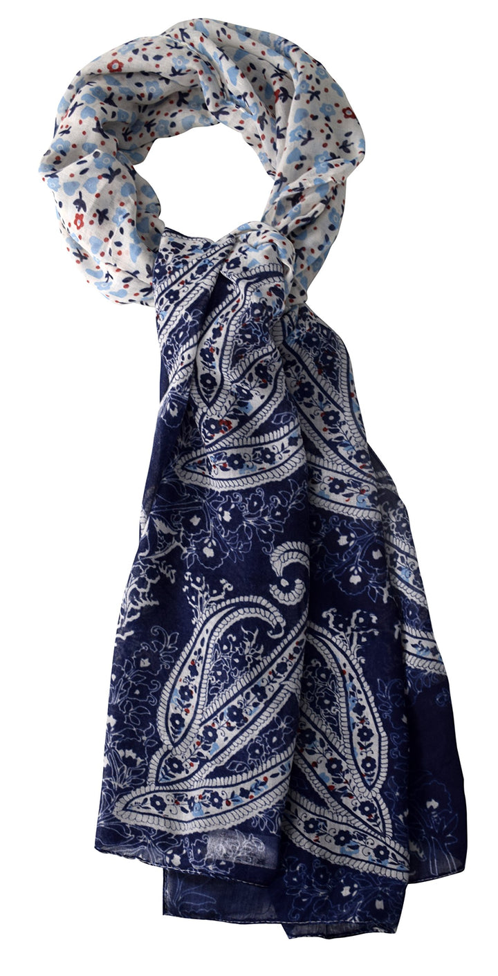 Elegant Damask Paisley Henna Lightweight All Season Shawl Scarf (Navy Red)