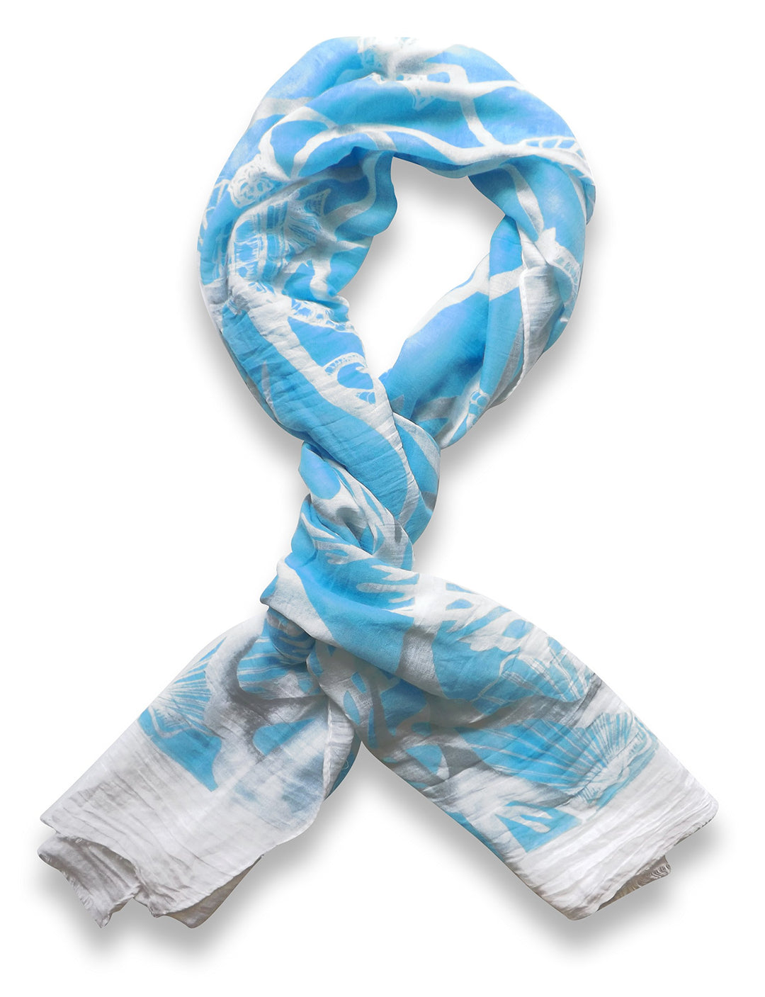 Peach Couture All Season's Nautical Shell Seahorse design Light Fringe Shawl Scarf Aqua