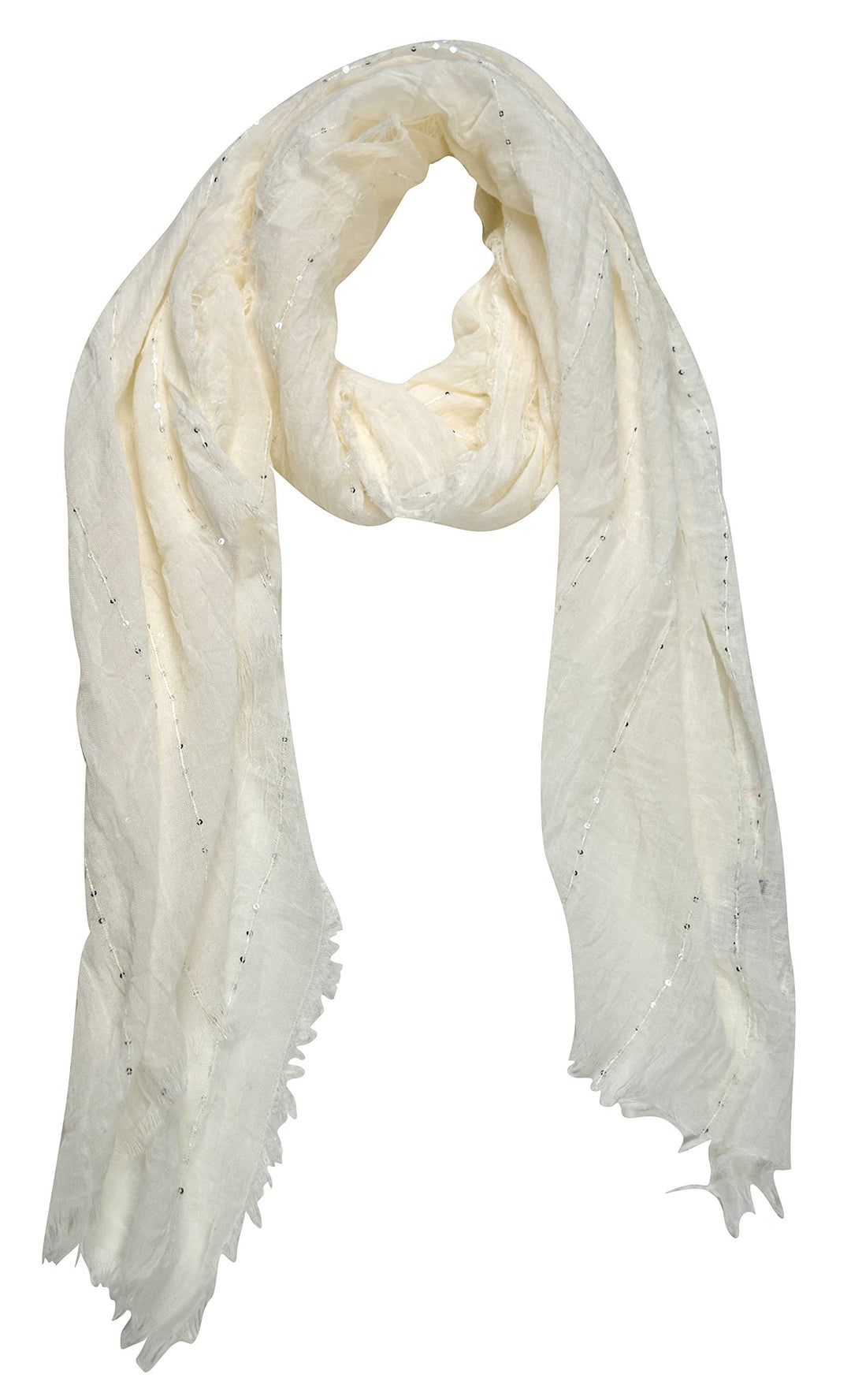 Peach Couture Women’s Sparkle Sequin Bohemian Sheer Woven Knit Fringe Scarf (Cream)
