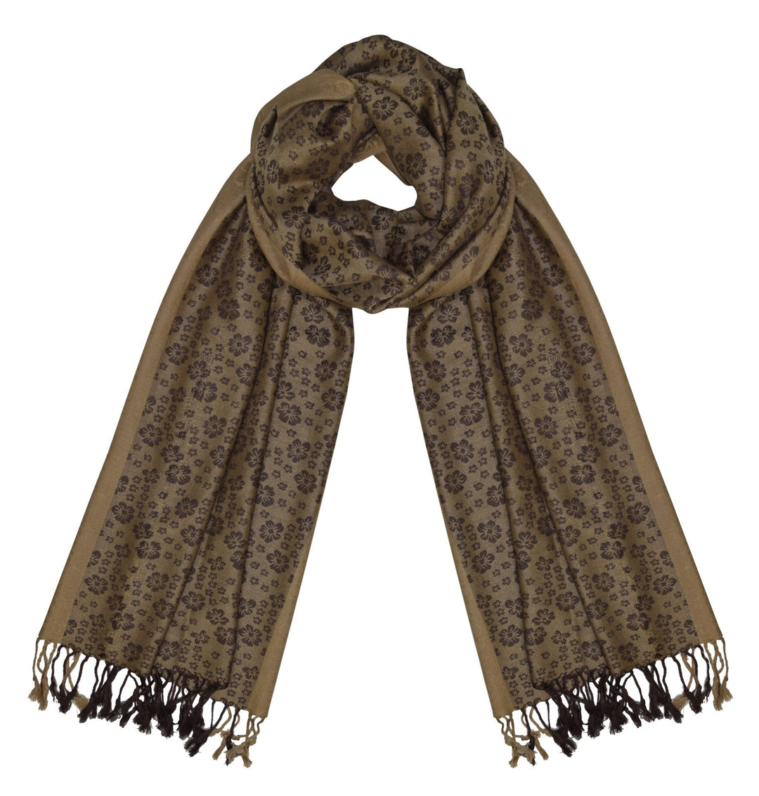 Peach Couture Elegant Floral Pattern Pashmina Wrap Shawl Scarf (Floral Gold Brown)
