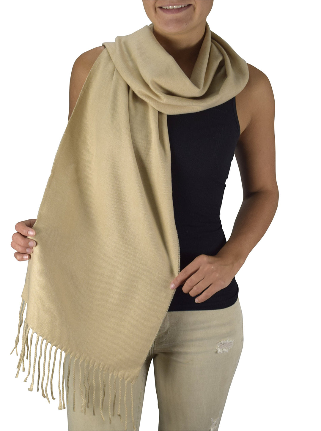 Peach Couture Soft and Warm Cashmere Feel Light Unisex Scarves Tan Solid