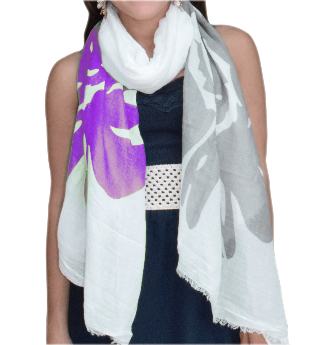 Peach Couture Classic faded nature tree floral boho fringe scarf shawl wrap Purple Flower