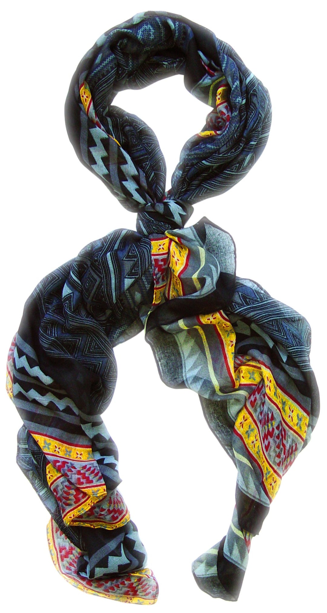 Peach Couture Women's Vibrant Aztec Tribal Print Lightweight Shawl Wrap Scarf (Grey and Black)