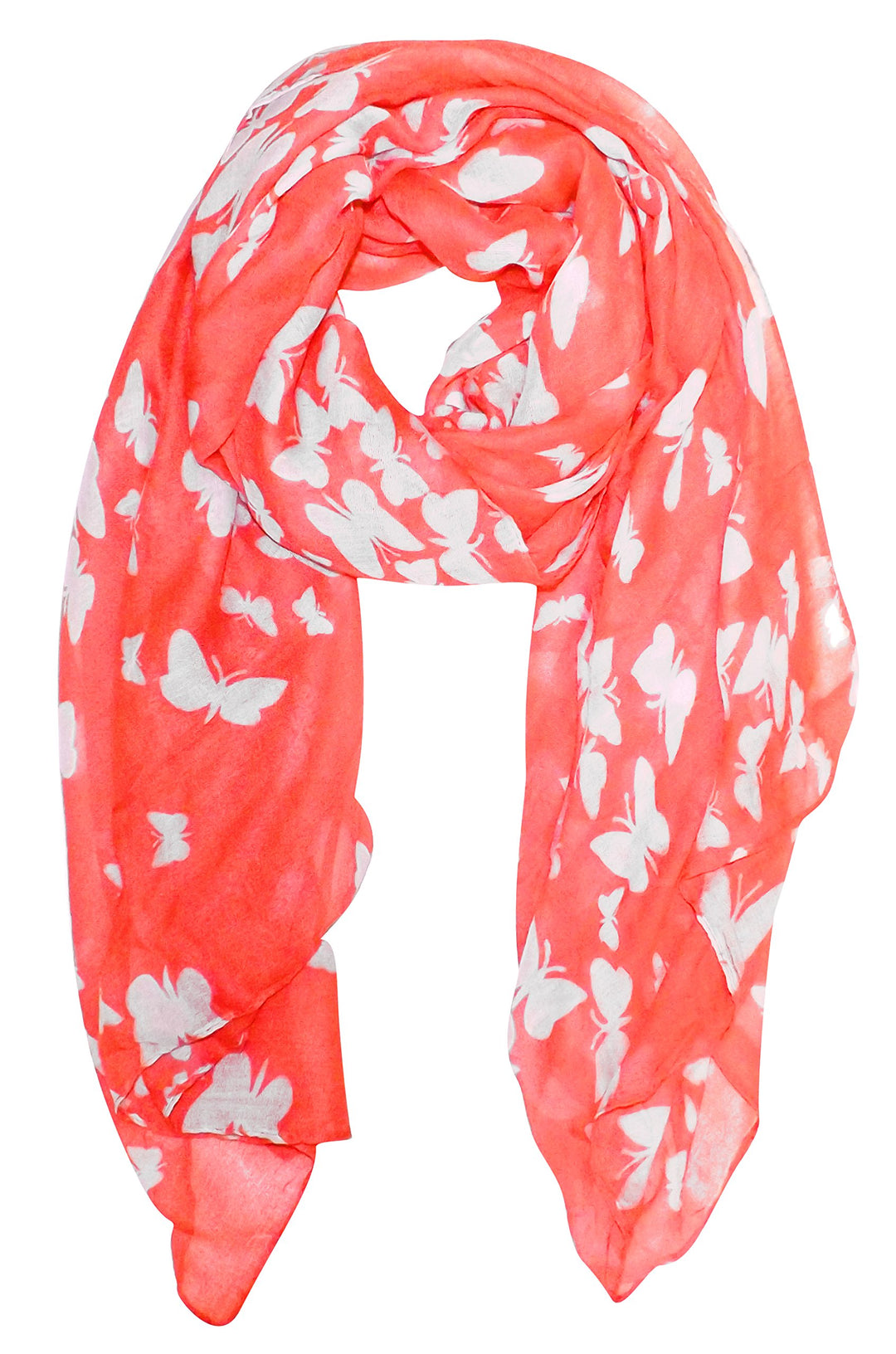 Peach Couture Lightweight Fabric Colorful Pretty Butterfly Print Fashion Scarf Shawl Wrap Coral