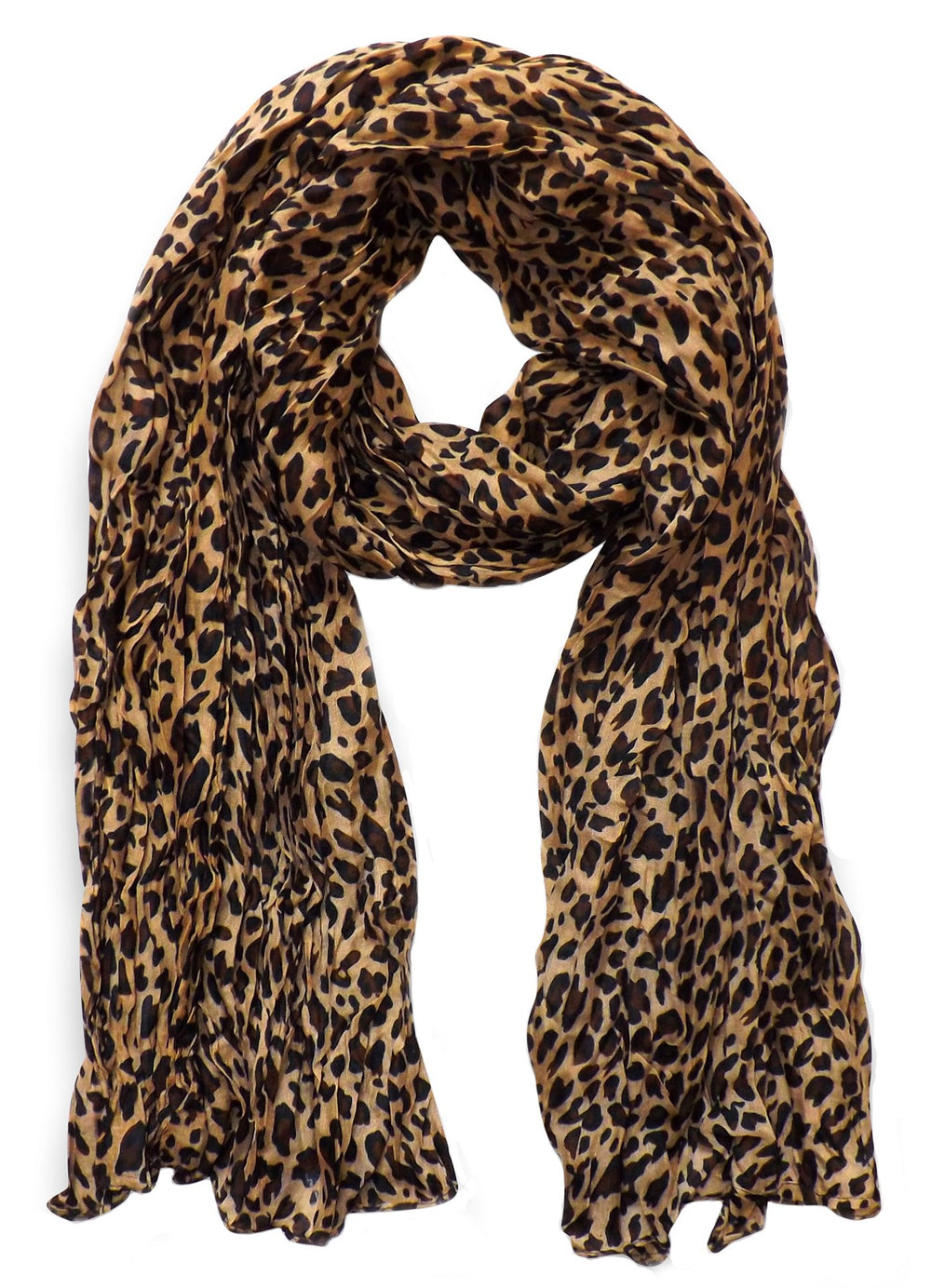 Trendy women's leopard animal print crinkle scarf wrap in tan