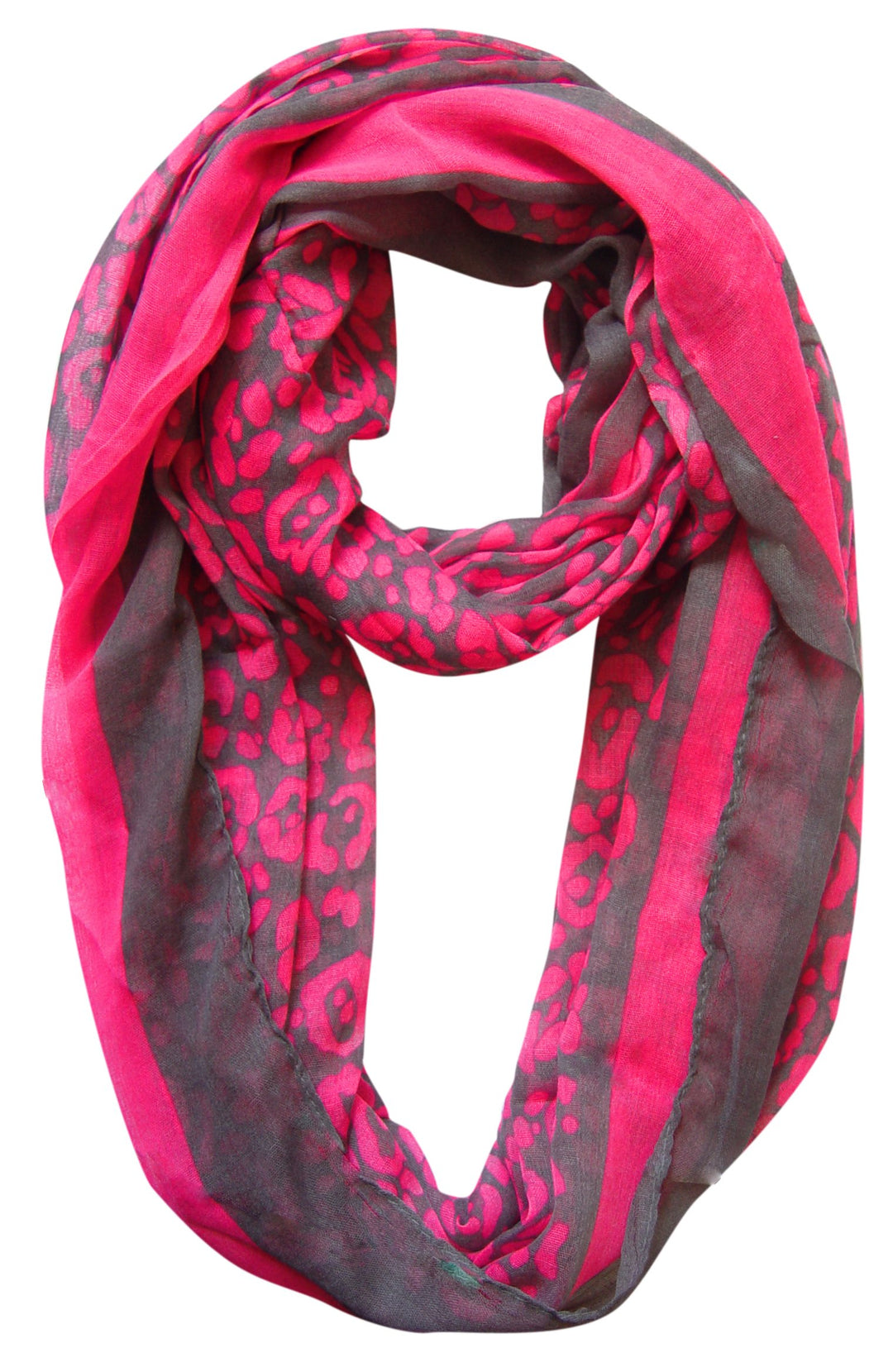 Retro neon animal print infinity loop scarf in fuchsia pink for women