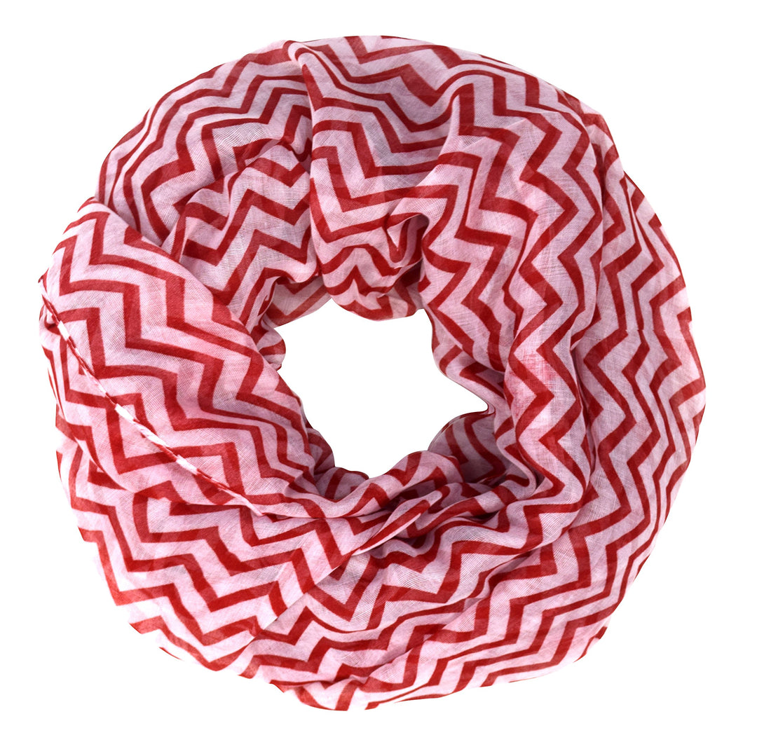 Beautiful Classic Lightweight Sheer Chevron Infinity Loop Scarf Red and White