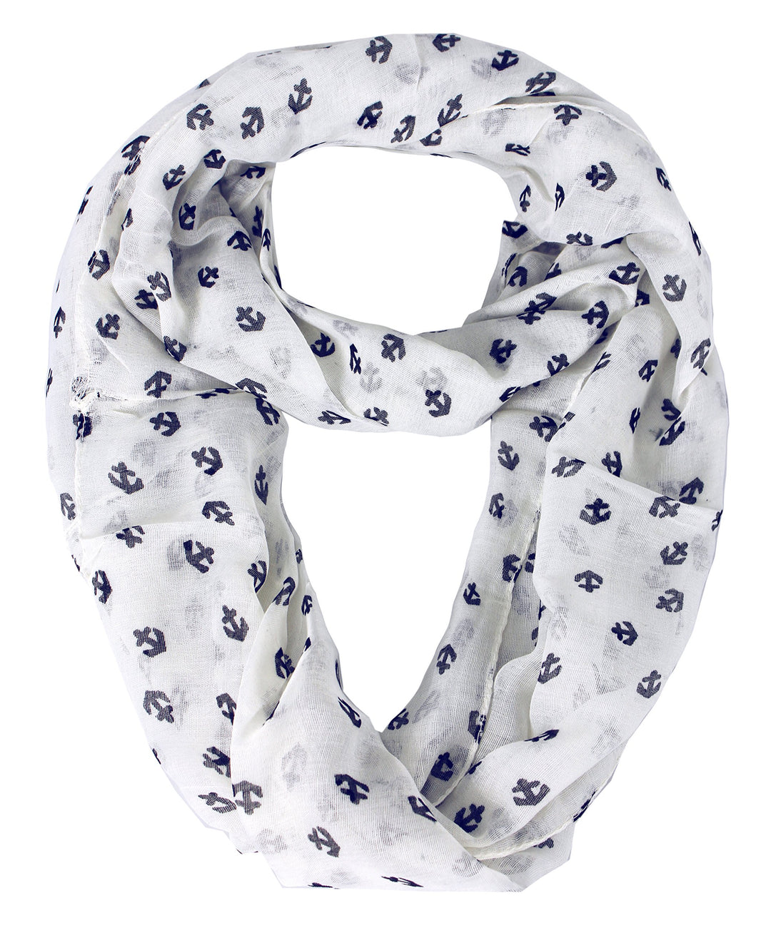 Peach Couture Anchor Print Cute Trendy All season Infinity Loop Scarves White and Navy