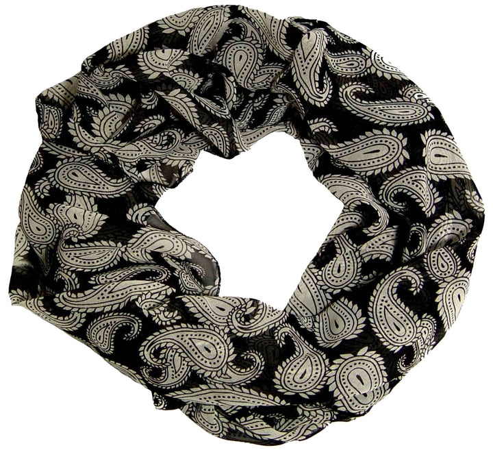 Fun Classic Vintage Paisley Design Infinity Circle Loop Scarf (Black-White)