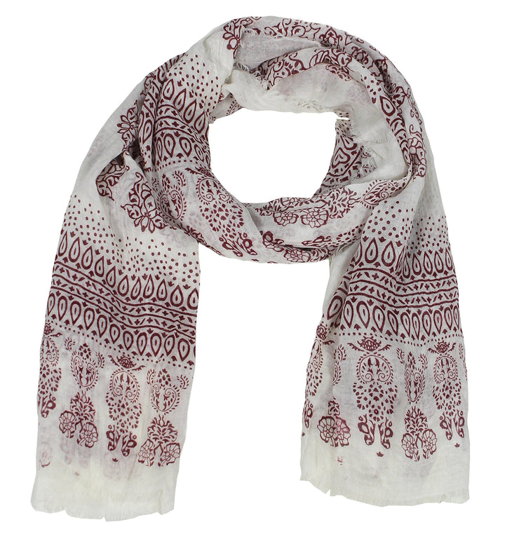 Classic Lightweight Heavenly Henna Paisley Printed Eyelash Fringe Scarf Wine