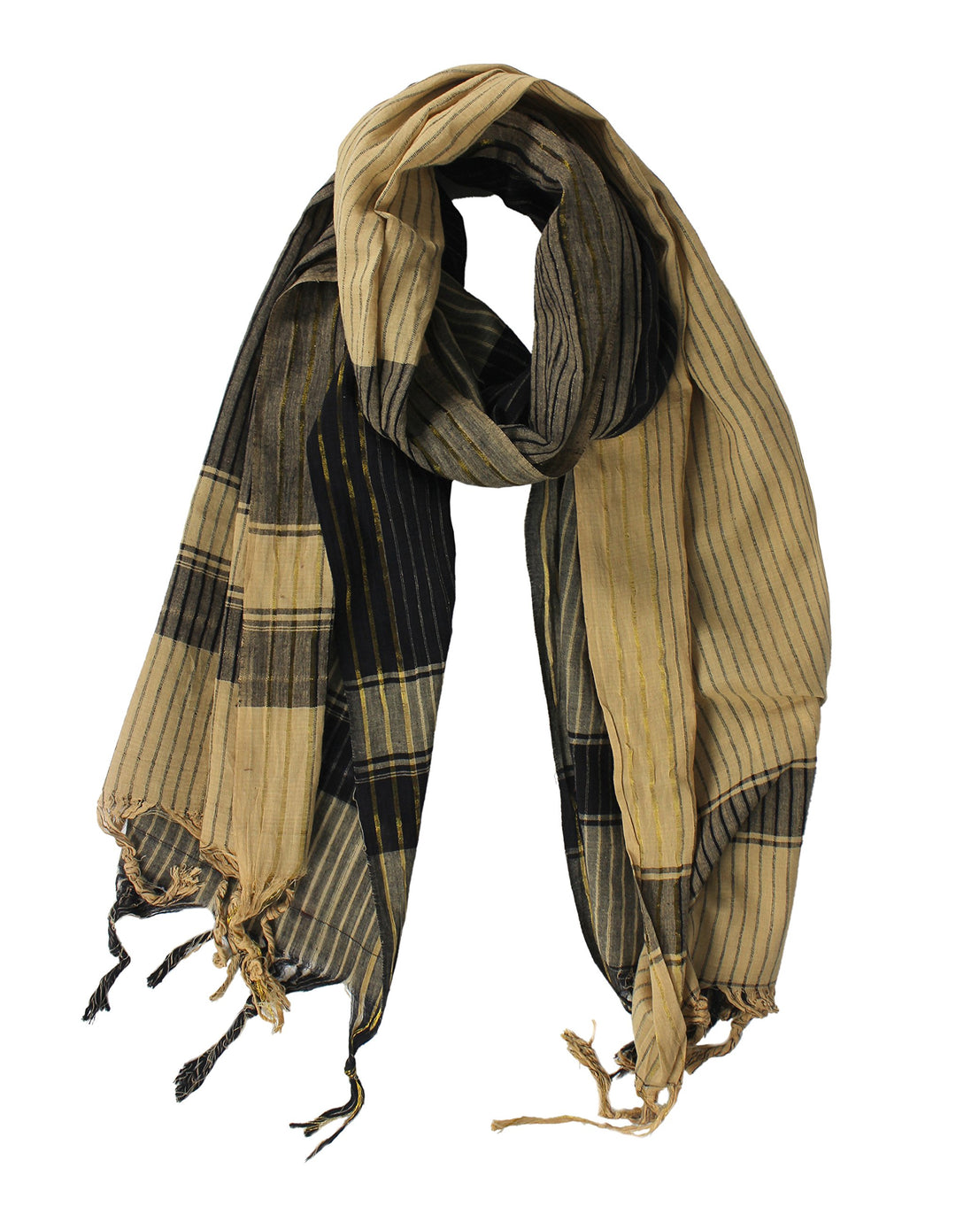 Peach Couture 100% Cottton Chic Striped Long Pashmina Feel Shimmer Shawl Scarf (Coffee/Black)
