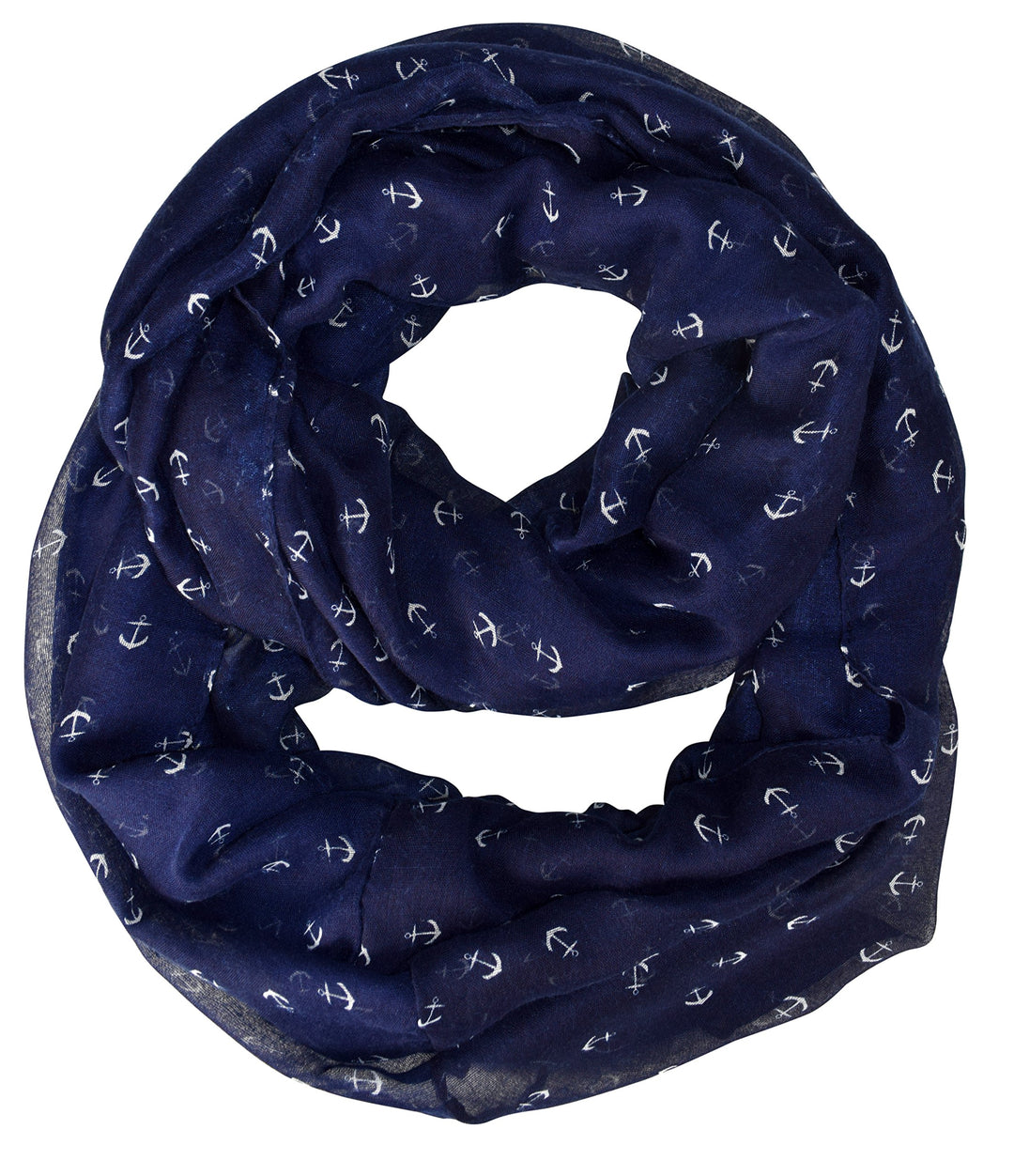 Artsy Nautical Anchor Print Marine Lightweight Infinity Loop Scarf (Navy)