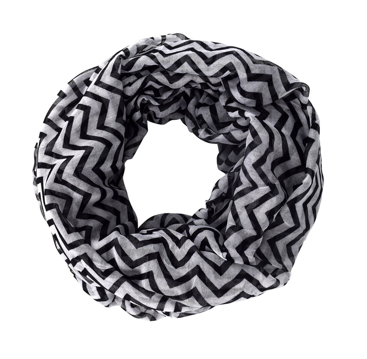 Chevron Zig Zag Pattern Chic Lightweight Sheer Infinity Loop Scarf (Black 19X32)