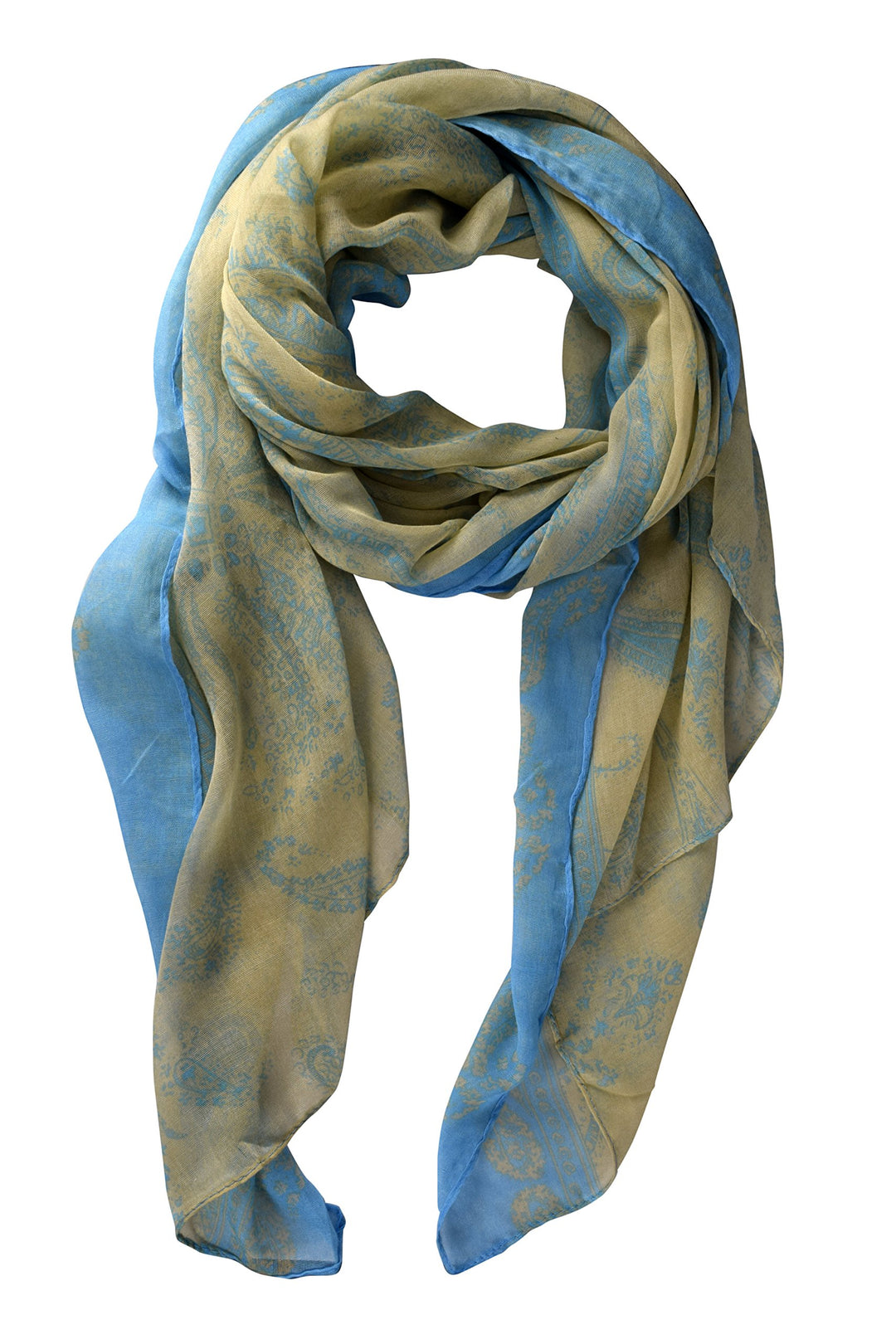 Lightweight Paisley Design Scarf Shawl Wrap Tan Blue