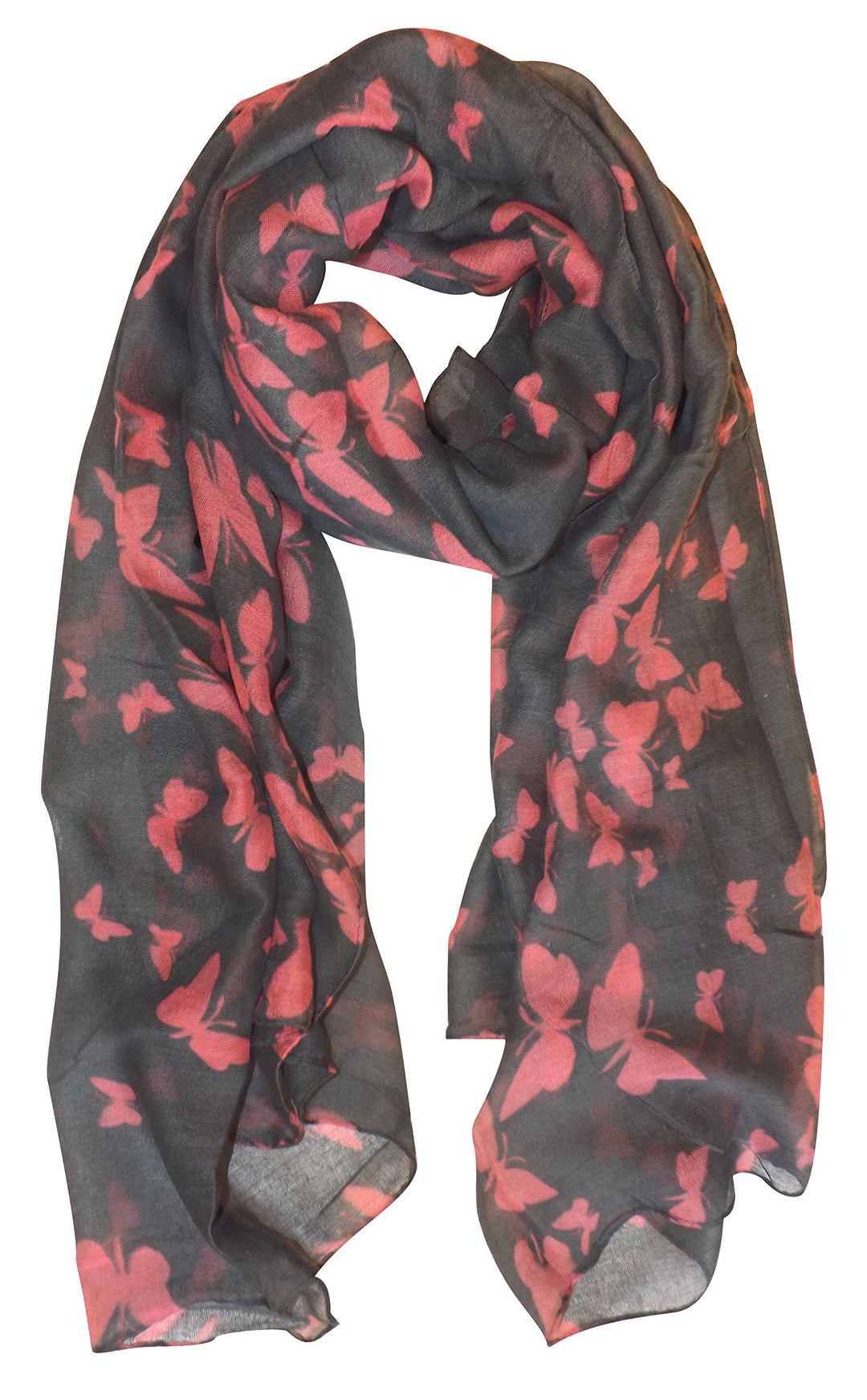 Peach Couture Lightweight Fabric Colorful Pretty Butterfly Print Fashion Scarf Shawl Wrap Grey