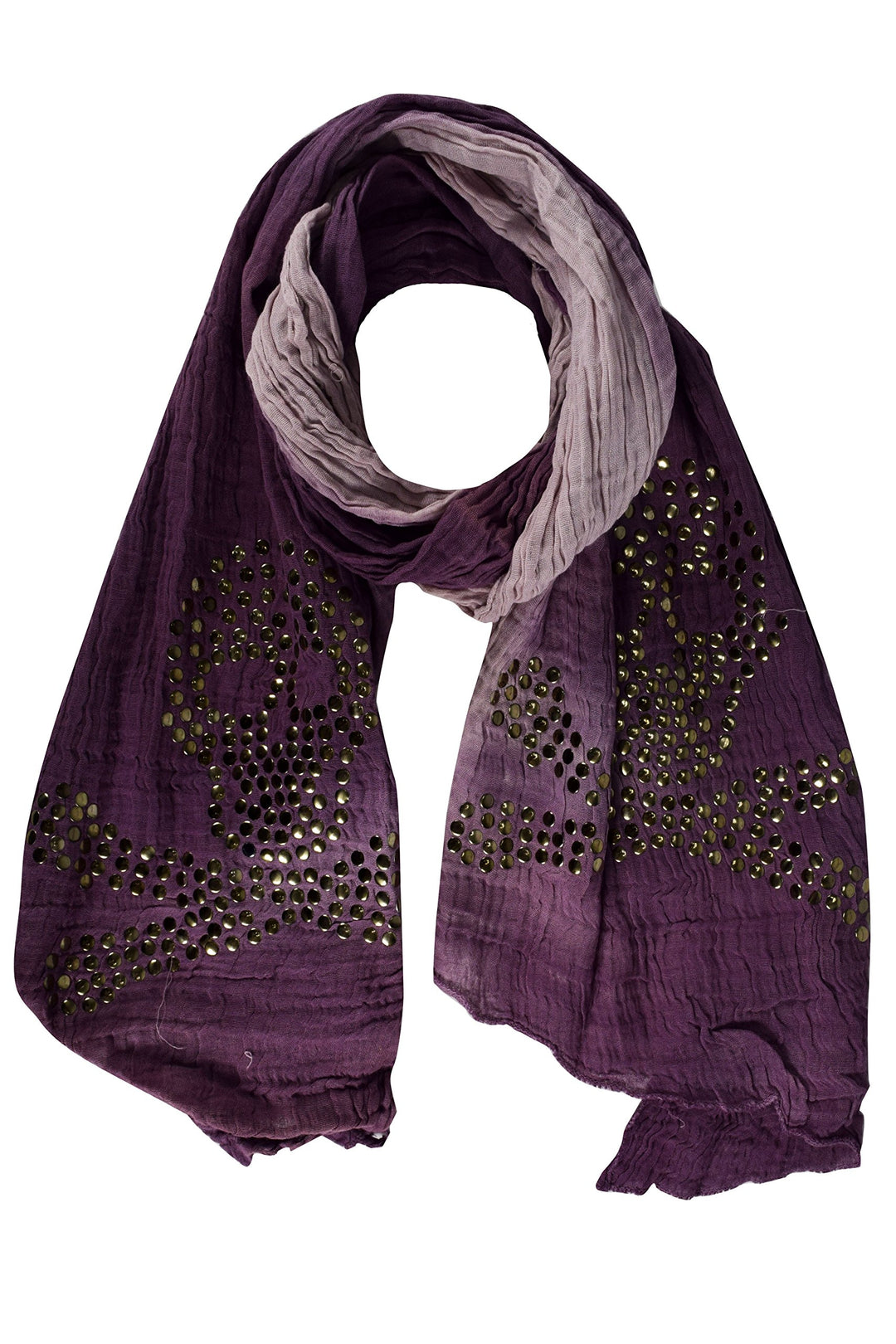 Peach Couture Womens Vintage Cotton Crinkled Ombrè Skull Studded Scarf Shawl Wrap Purple