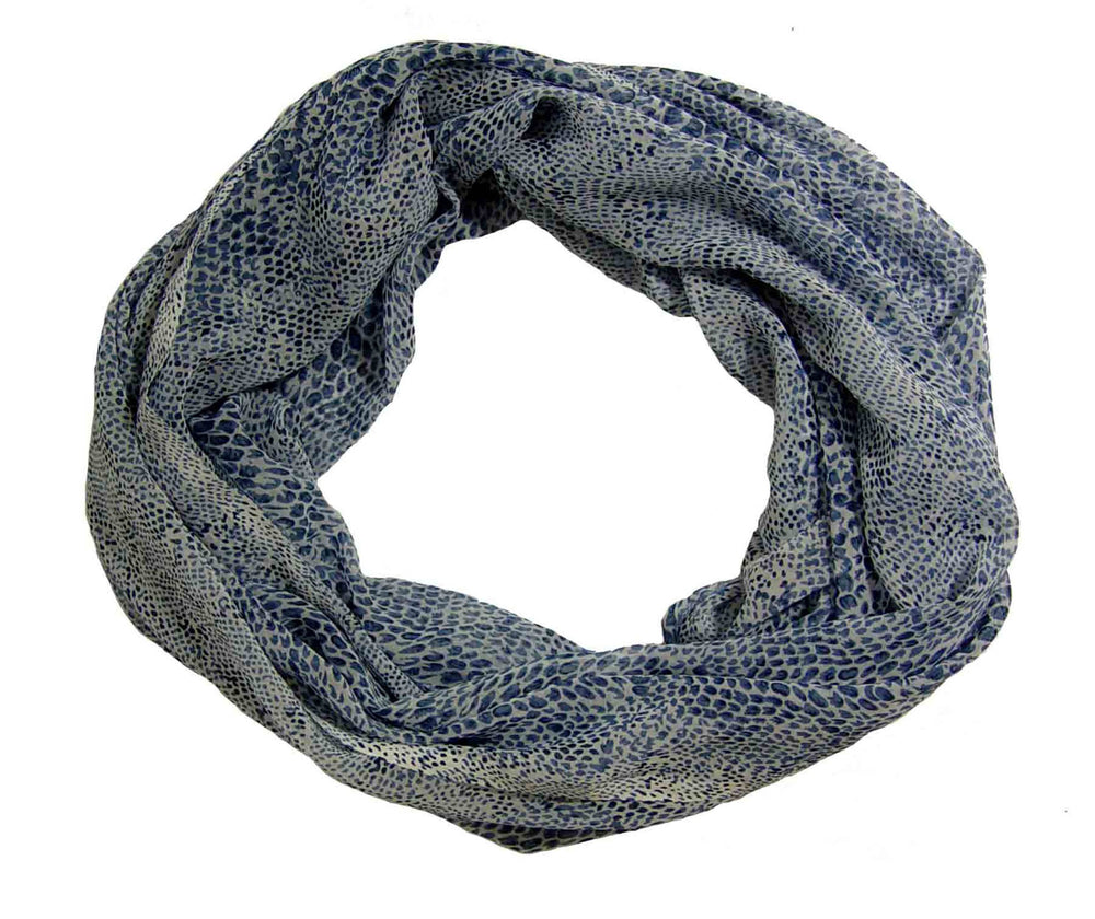 Vintage blue snake print bohemian design infinity loop scarf for women.